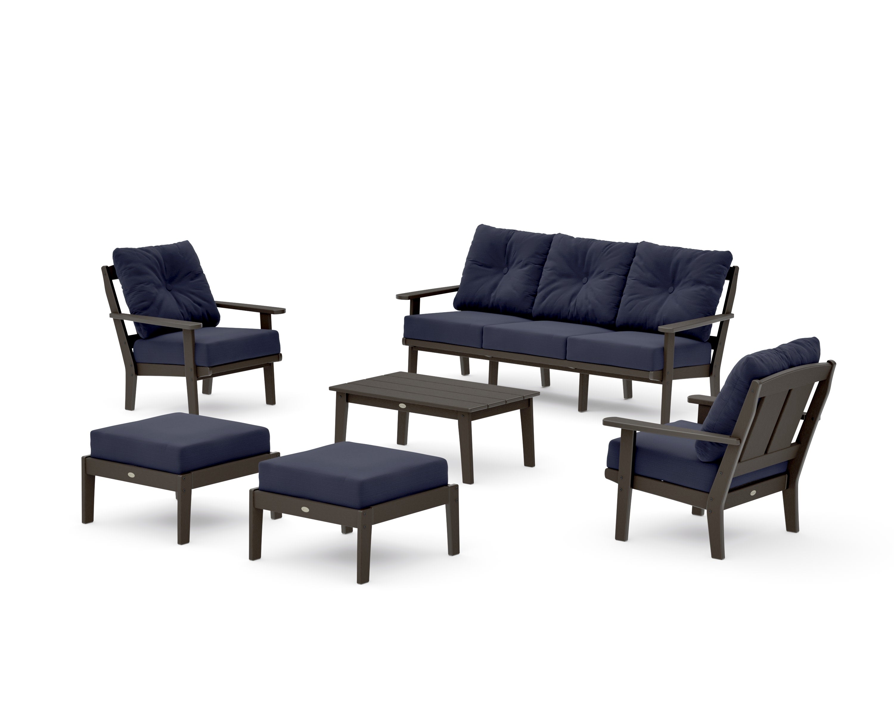 Mission 6-Piece Lounge Sofa Set in Vintage Coffee / Navy Linen