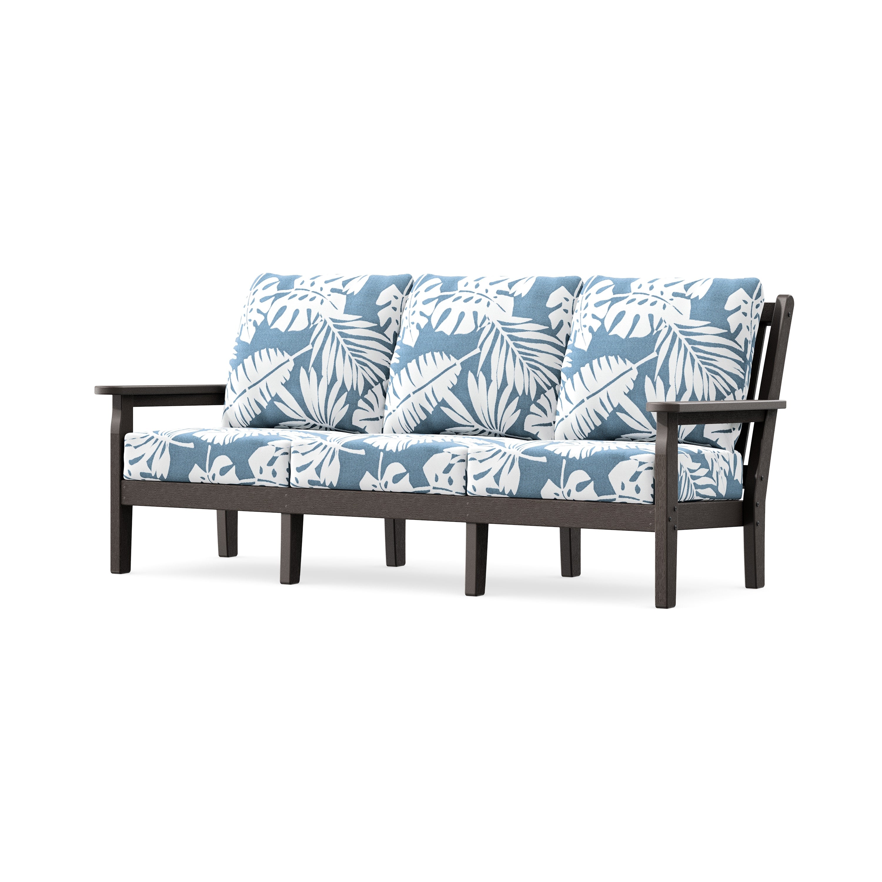 Chippendale Deep Seating Sofa in Vintage Coffee / Leaf Sky Blue
