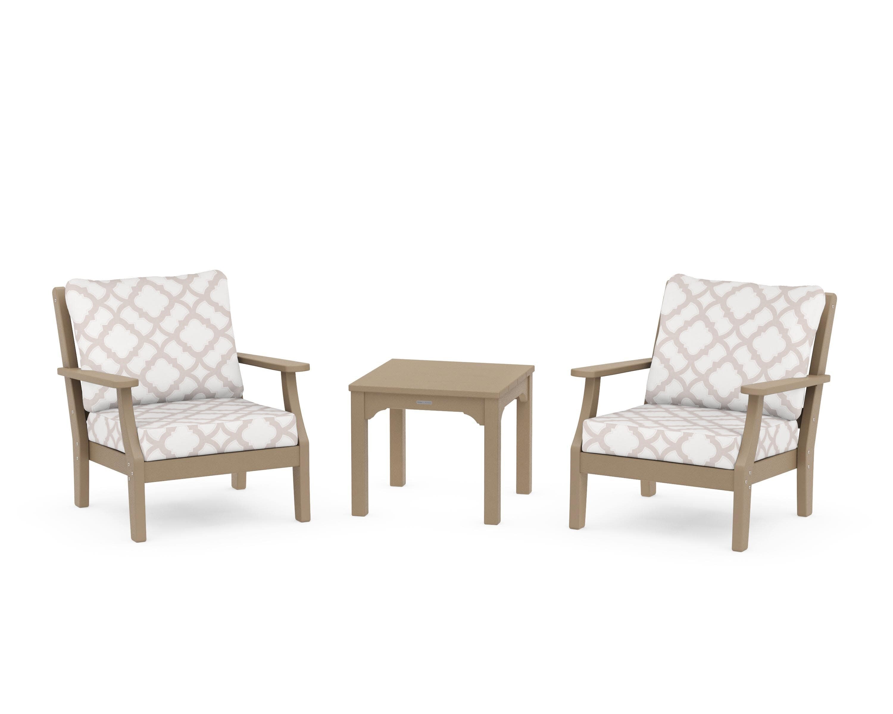 Chinoiserie 3-Piece Deep Seating Set in Vintage Sahara / Trellis Dune Burlap