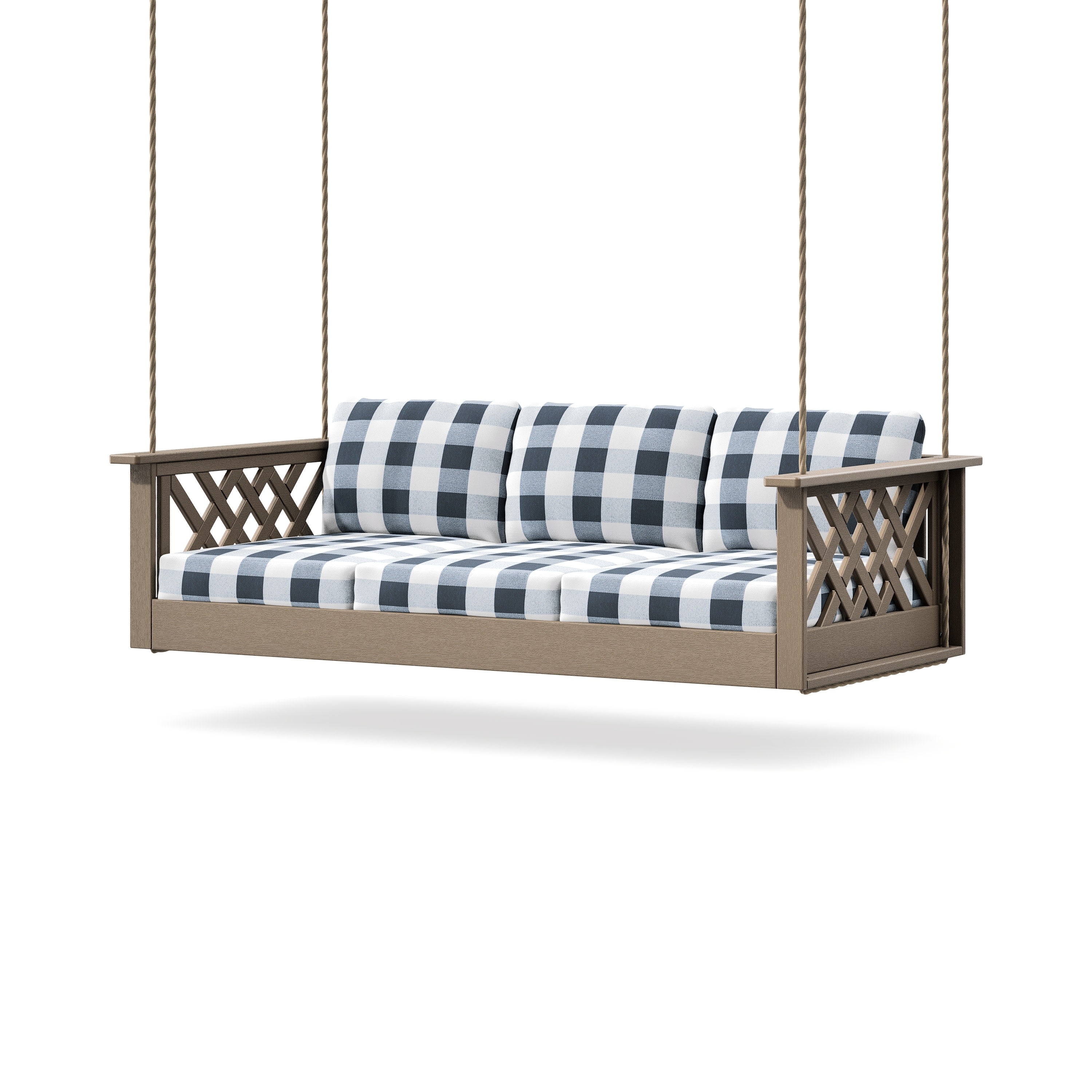 Wovendale Daybed Swing in Vintage Sahara / Buffalo Plaid Marine Indigo