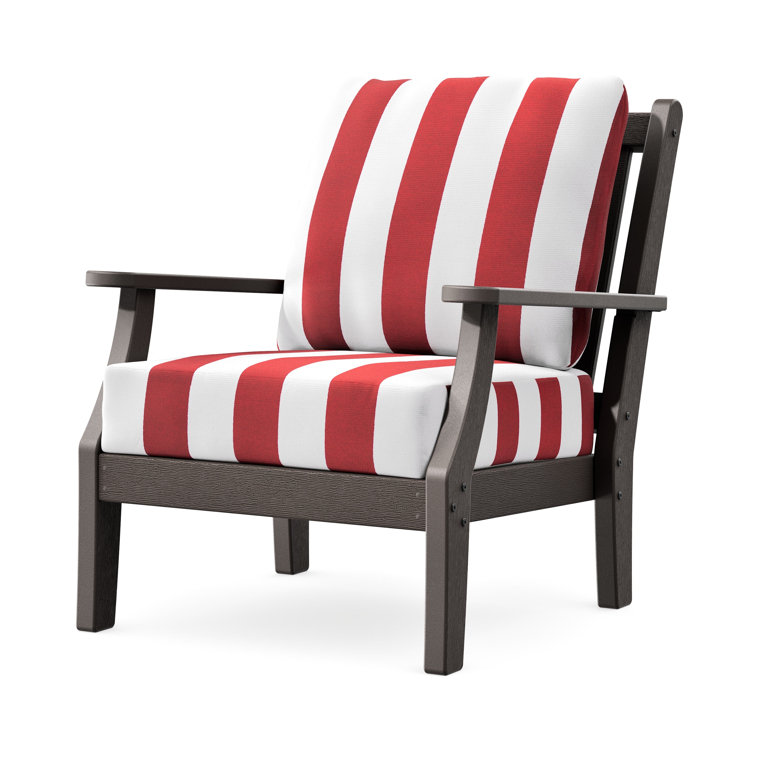 Wovendale Deep Seating Chair in Vintage Coffee / Cabana Stripe Crimson