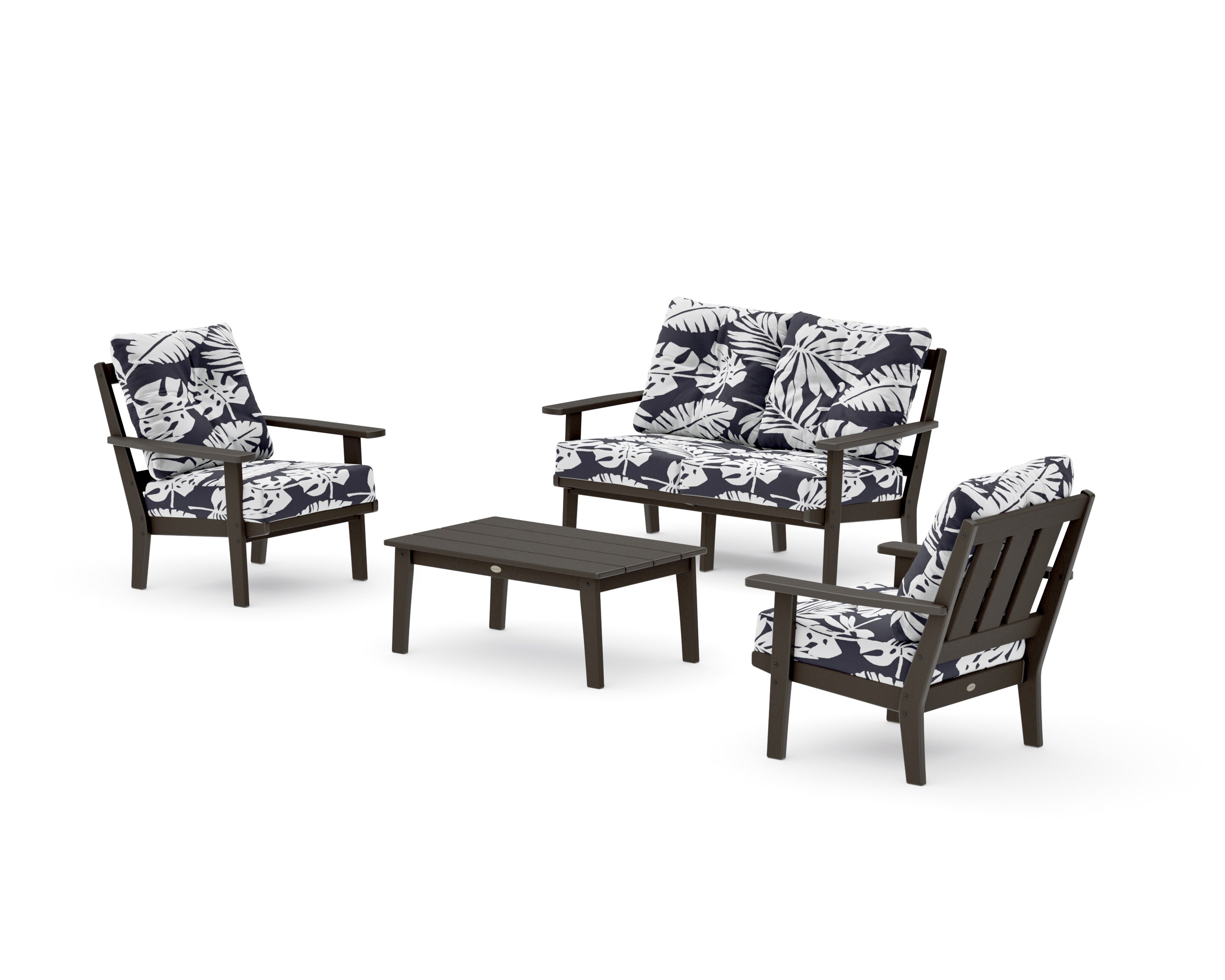 Oxford 4-Piece Deep Seating Set with Loveseat in Vintage Coffee / Leaf Navy
