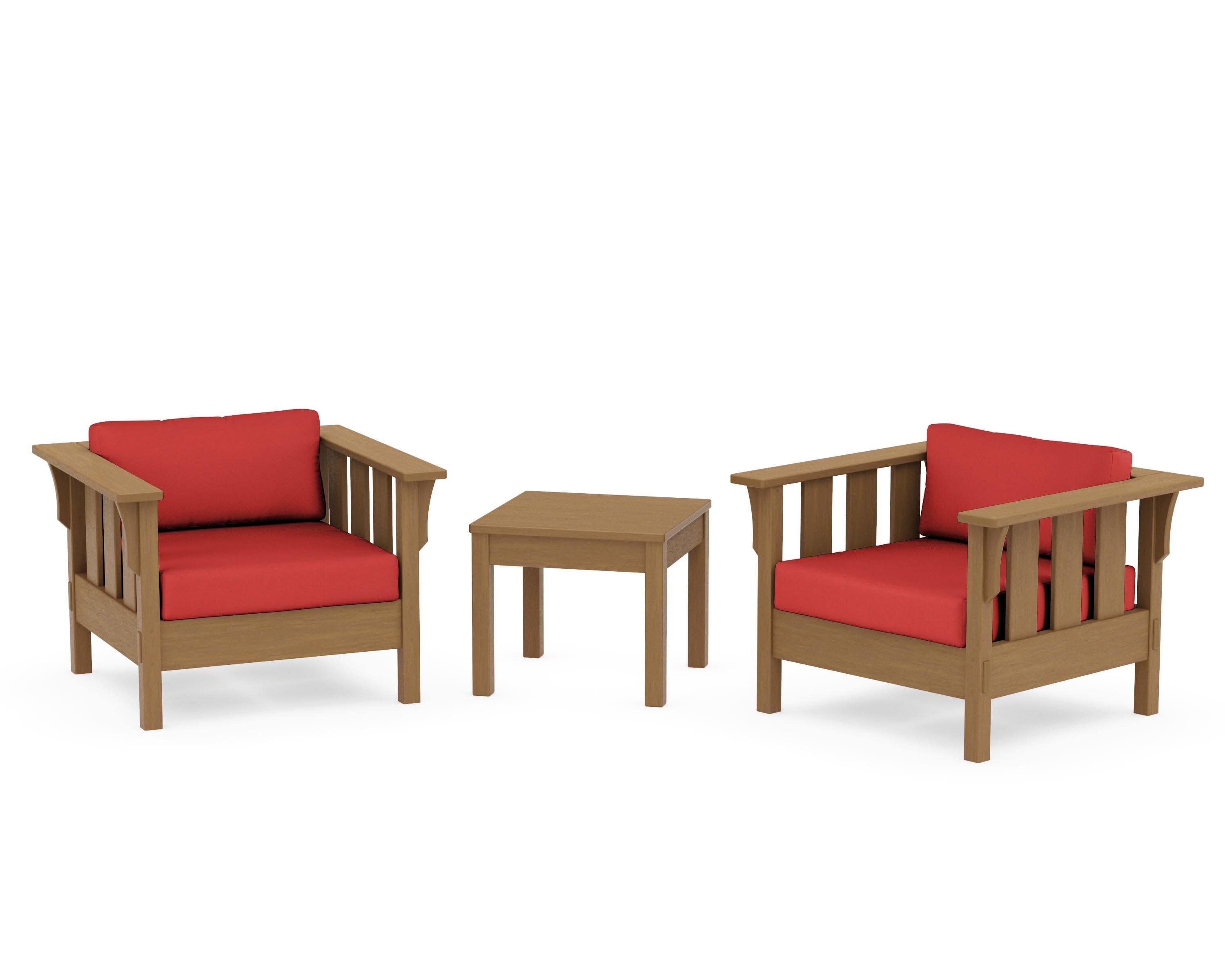 Acadia 3-Piece Deep Seating Set in Natural / Crimson Linen