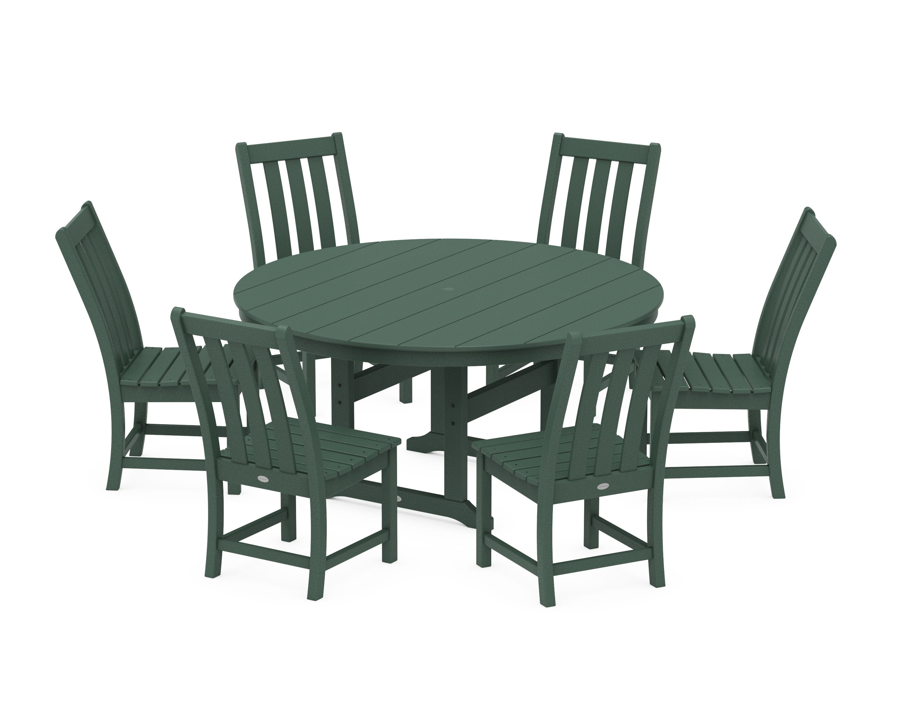 Vineyard 7-Piece Side Chair Round Farmhouse Dining Set in Green