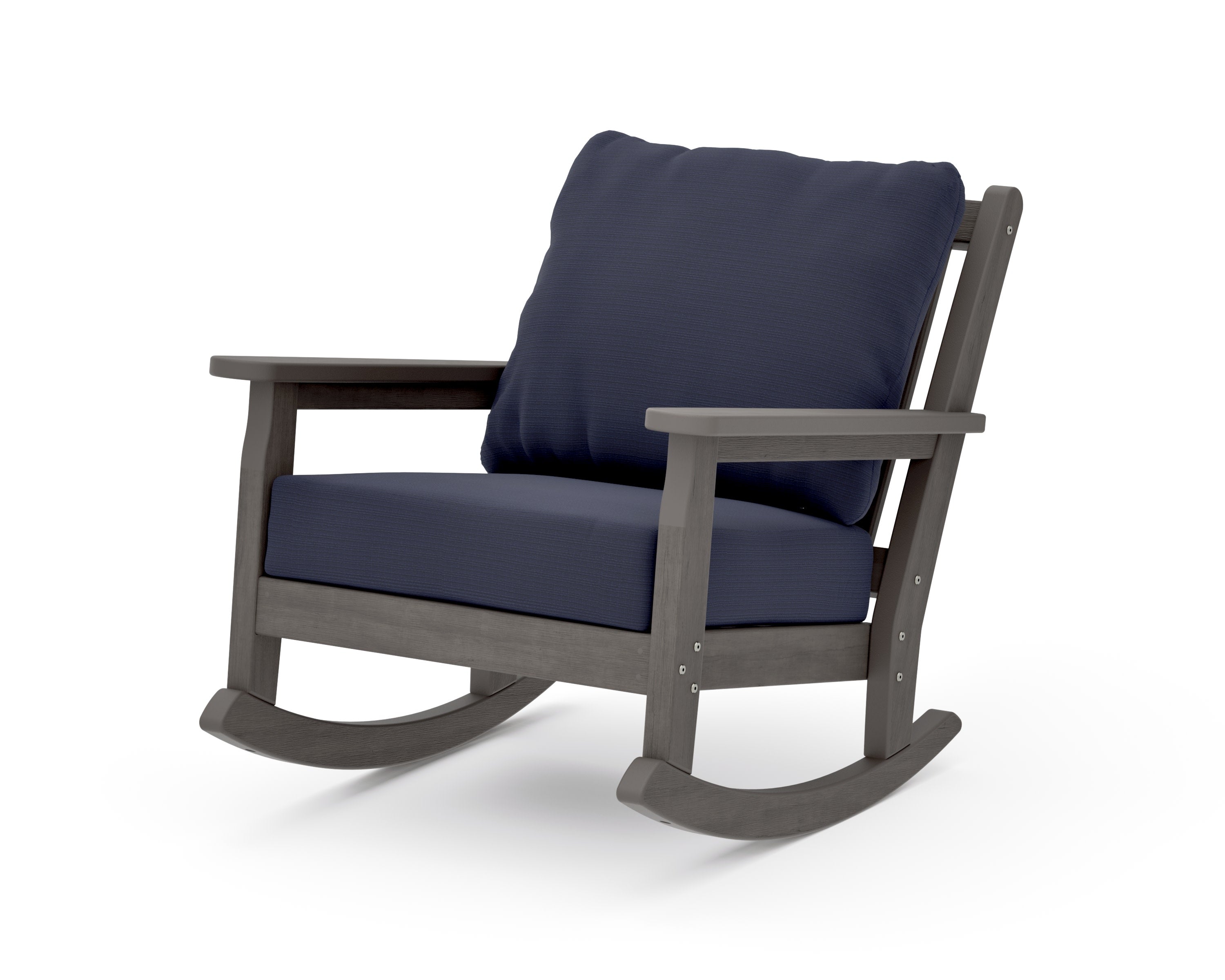 Chippendale Deep Seating Rocking Chair in Driftwood / Navy Linen