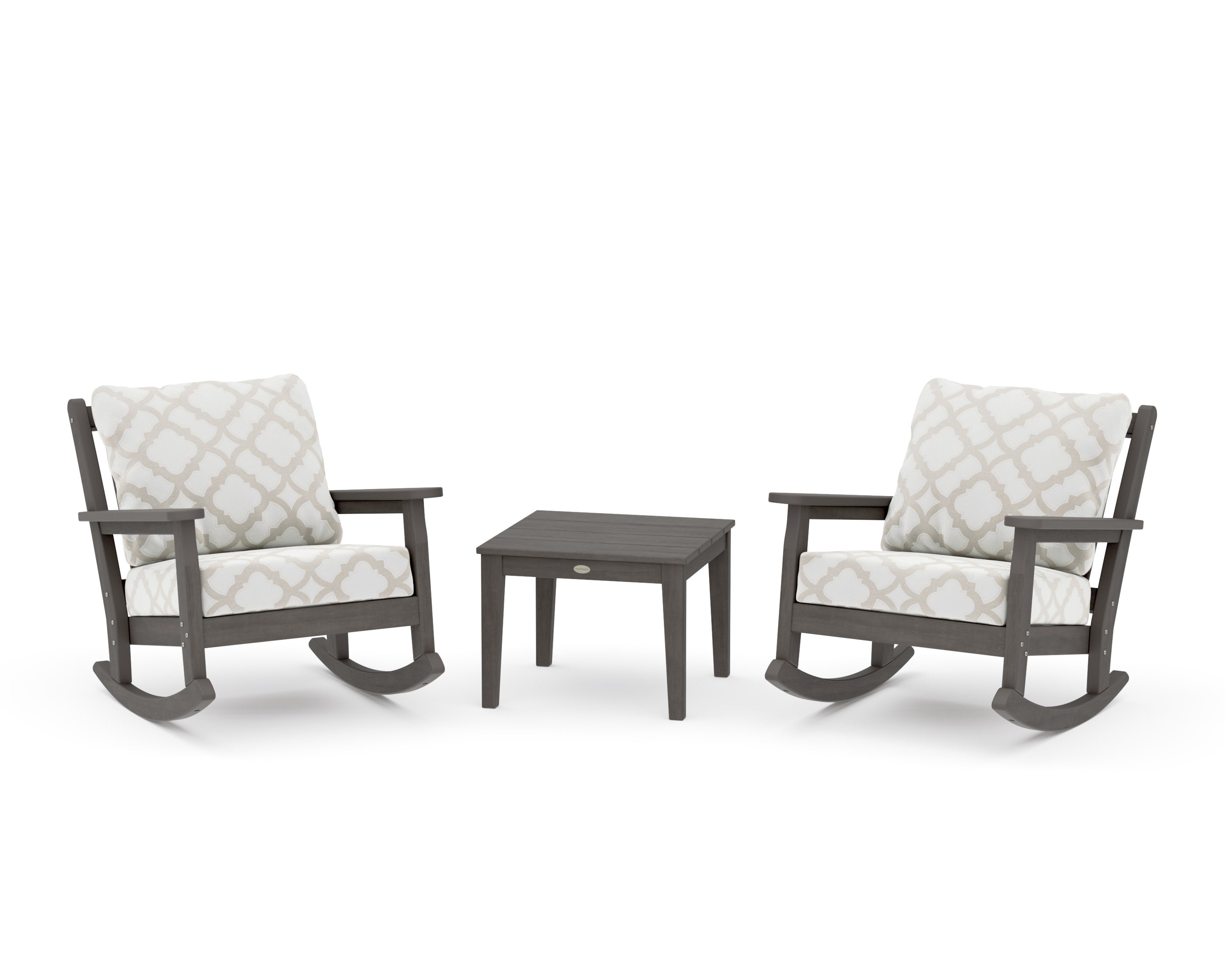 Chippendale 3-Piece Deep Seating Rocker Set in Driftwood / Trellis Dune Burlap