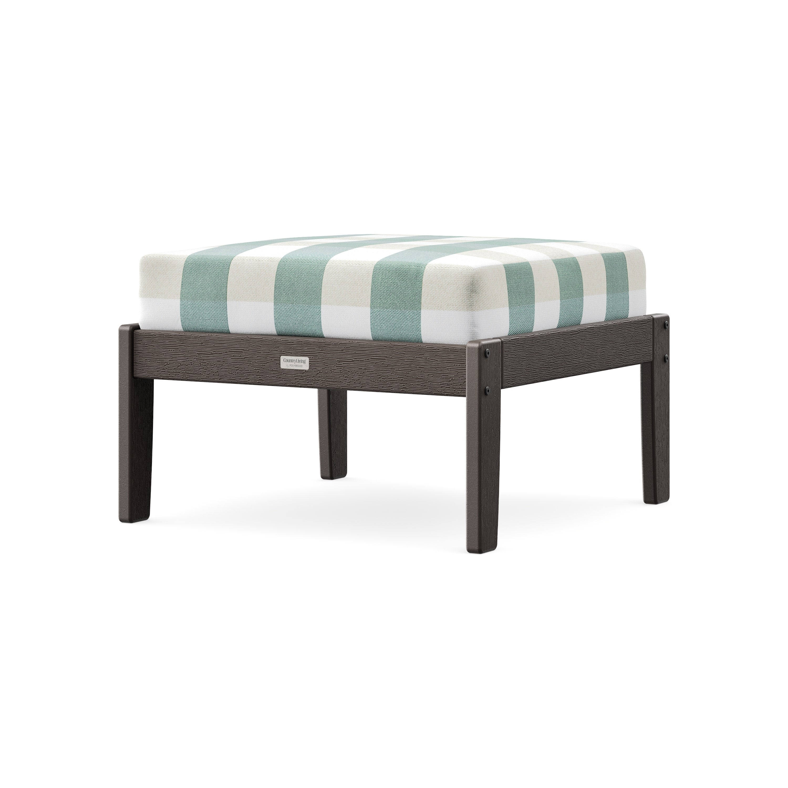 Cottage Deep Seating Ottoman in Vintage Coffee / Buffalo Plaid Glacier Spa