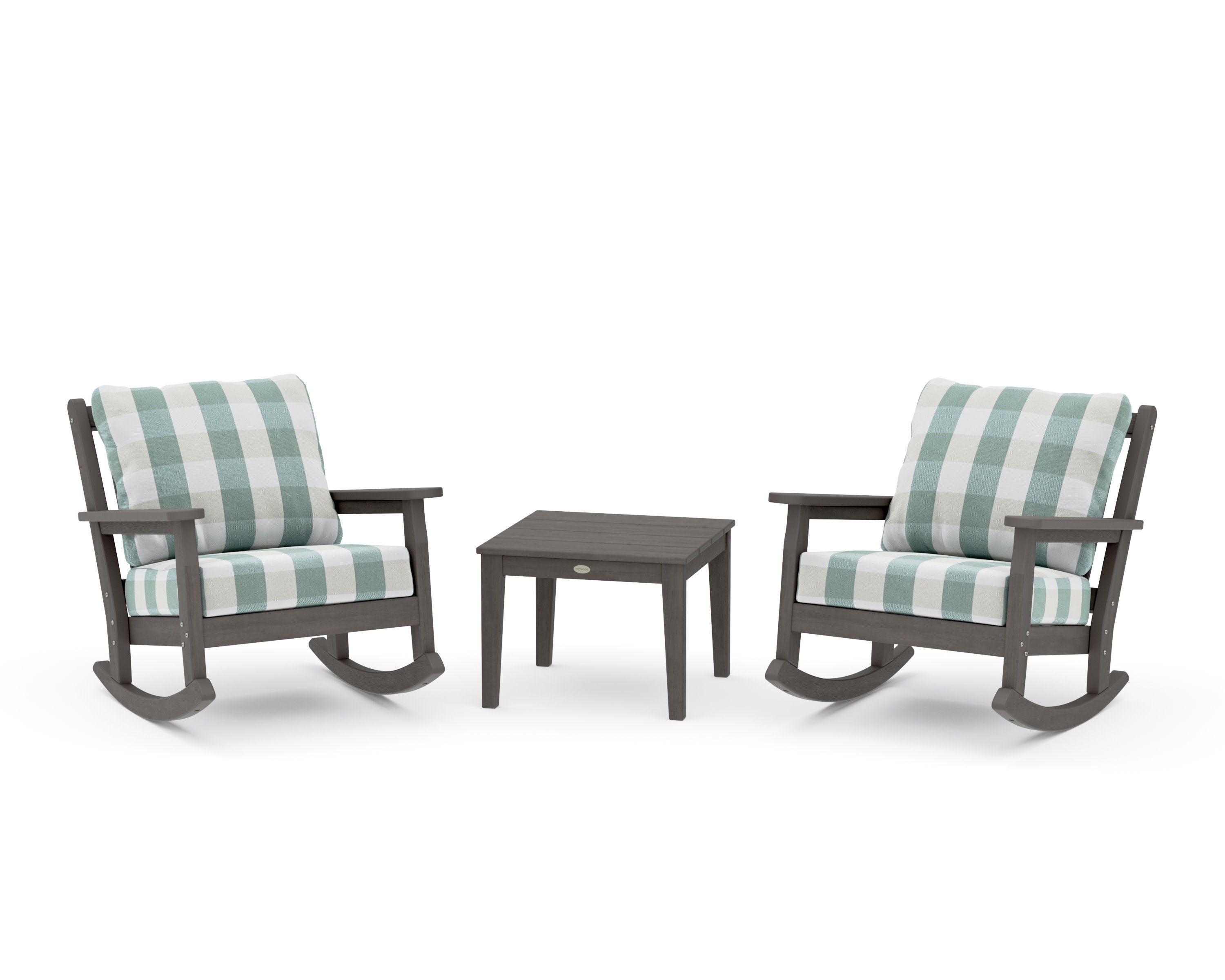 Chippendale 3-Piece Deep Seating Rocker Set in Driftwood / Buffalo Plaid Glacier Spa