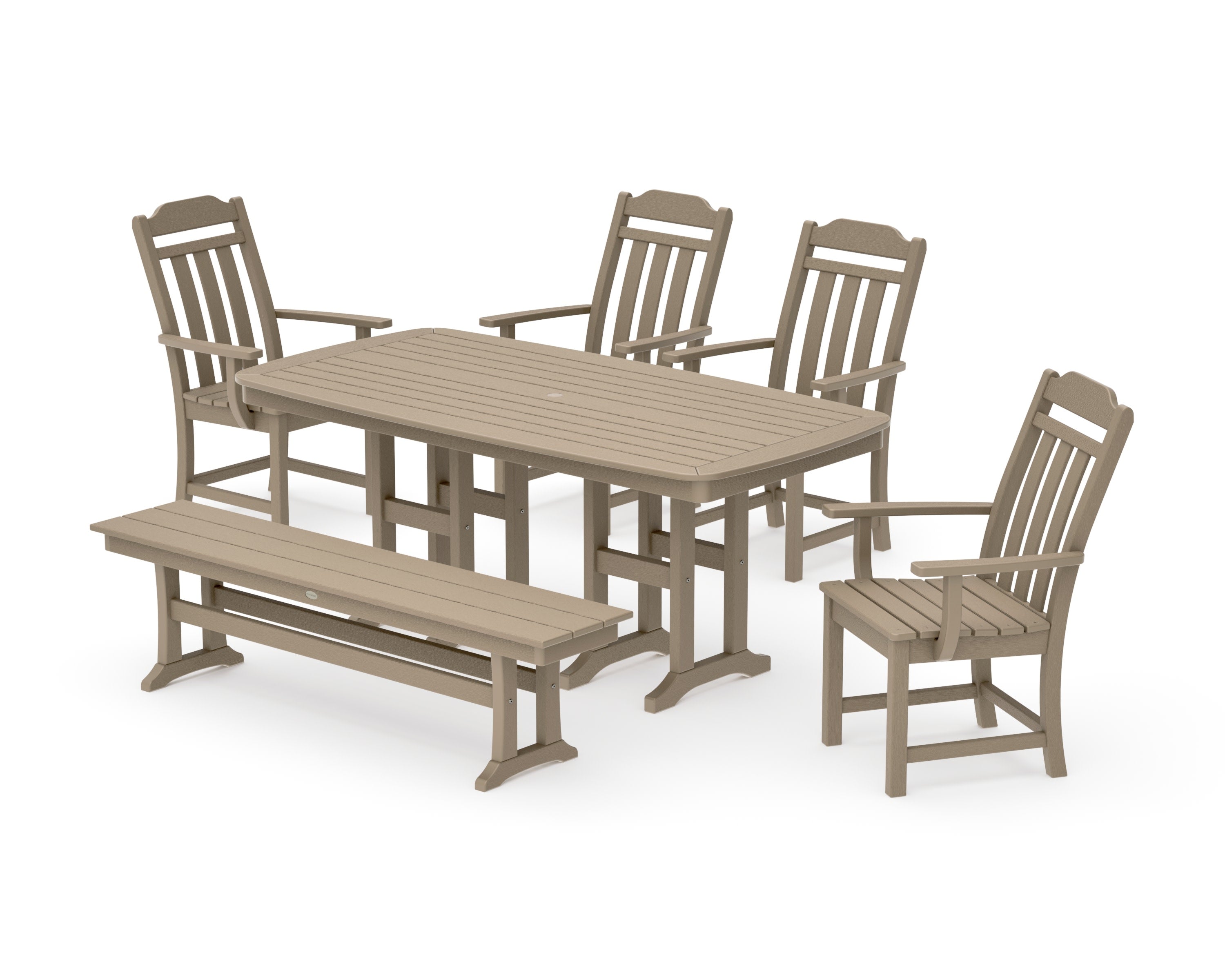 Cottage 6-Piece Dining Set with Bench in Vintage Sahara