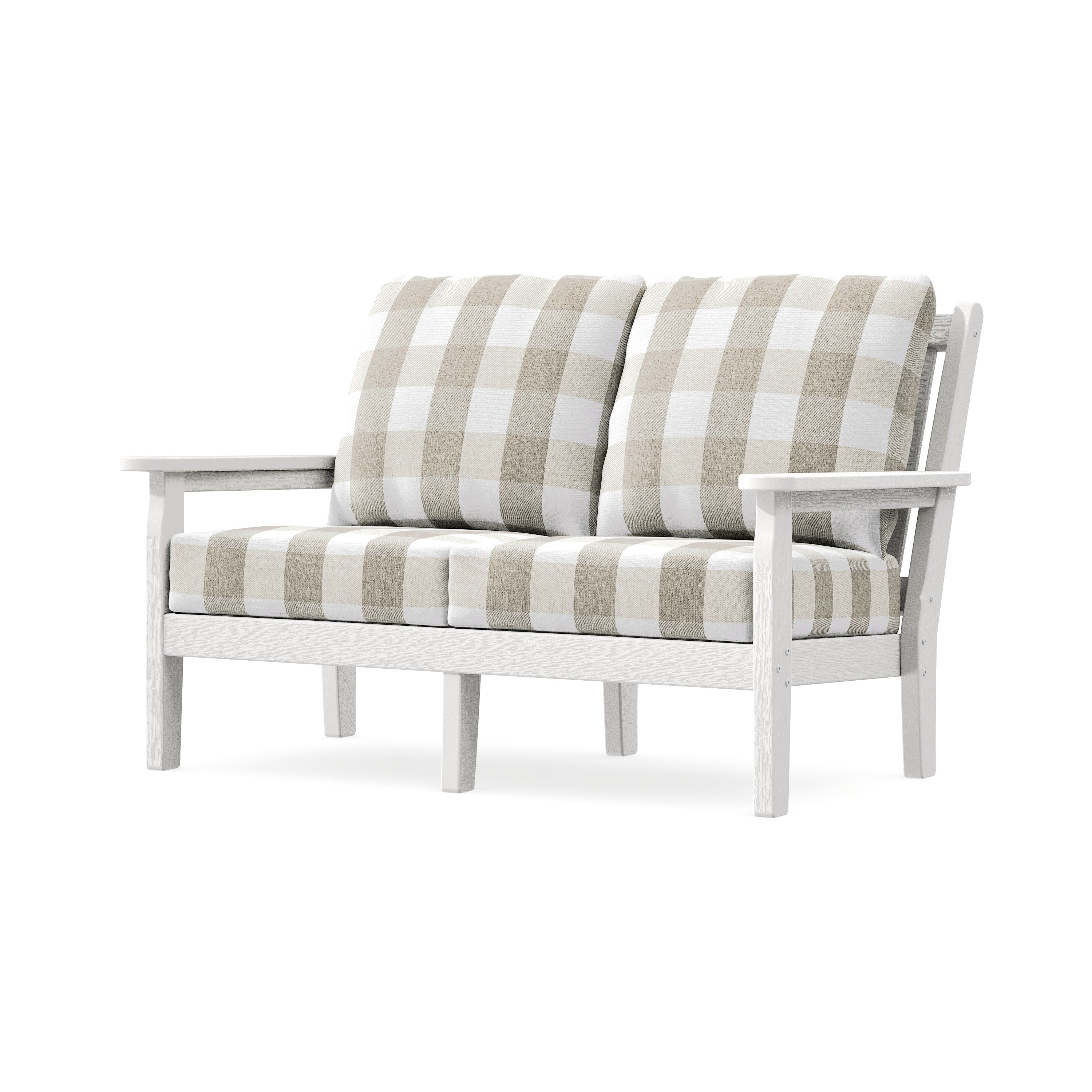 Chippendale Deep Seating Loveseat in Vintage White / Buffalo Plaid Dune Burlap