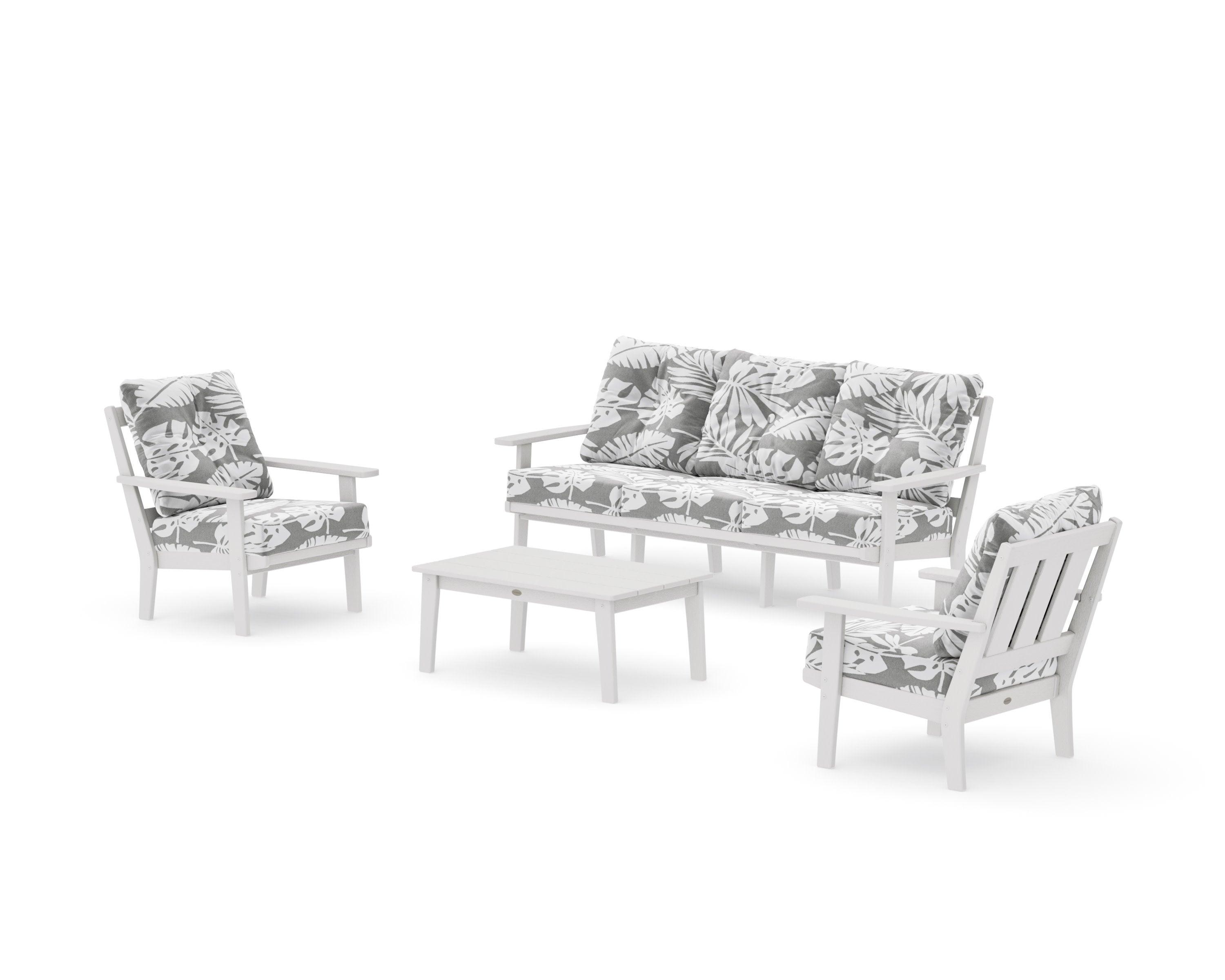 Oxford 4-Piece Deep Seating Set with Sofa in Vintage White / Leaf Grey Mist