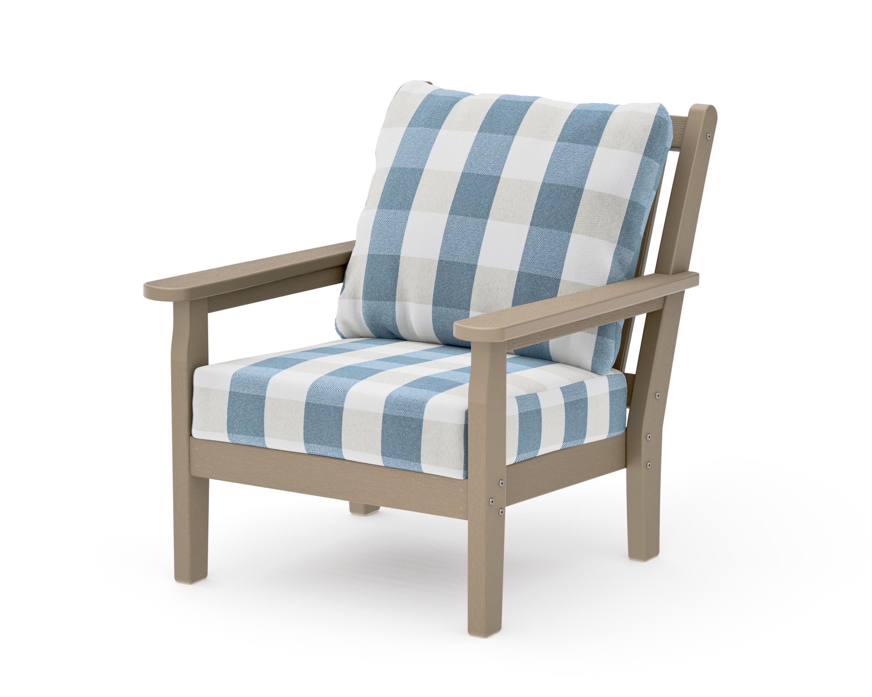 Chippendale Deep Seating Chair in Vintage Sahara / Buffalo Plaid Sky Blue