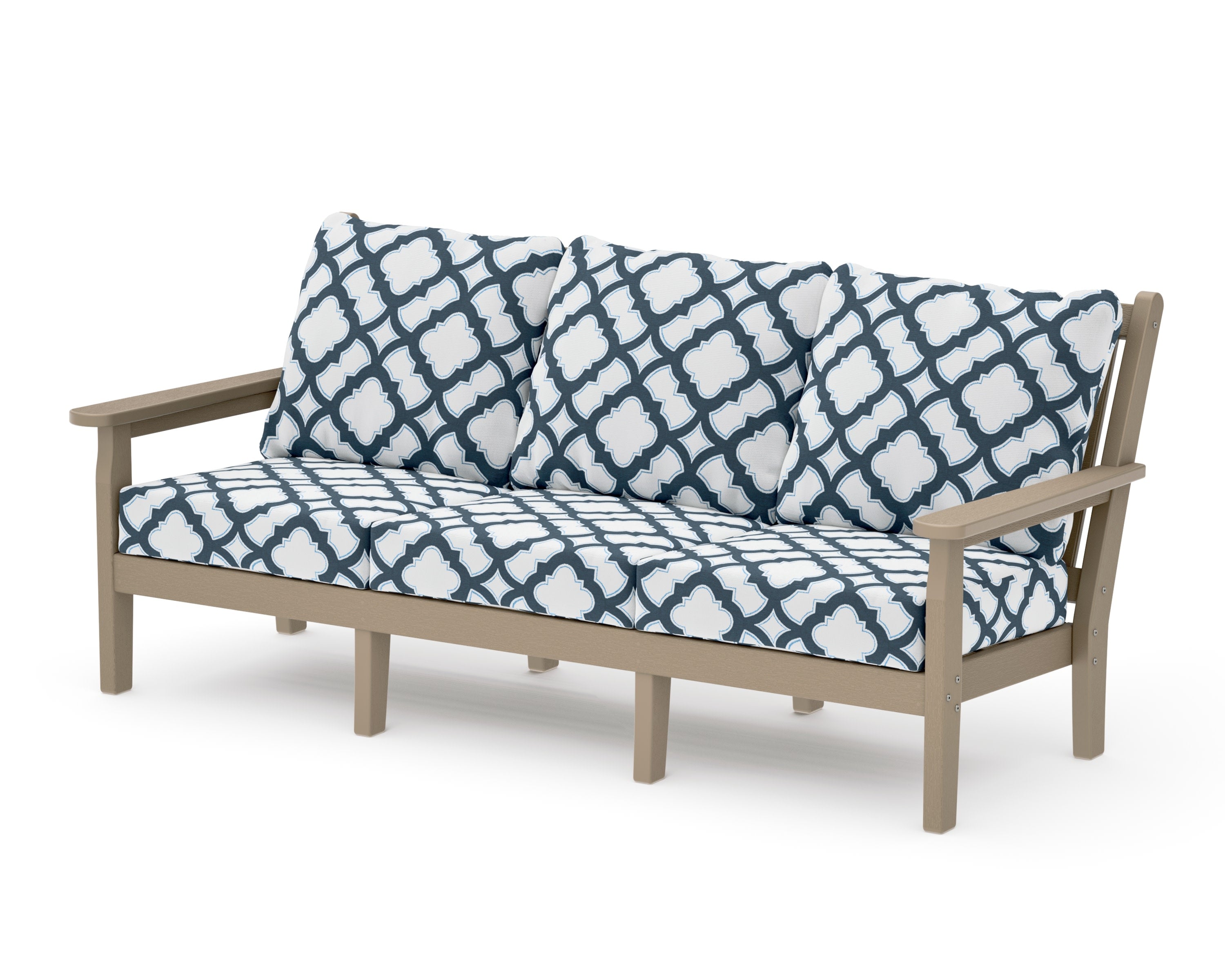 Chippendale Deep Seating Sofa in Vintage Sahara / Trellis Marine Indigo