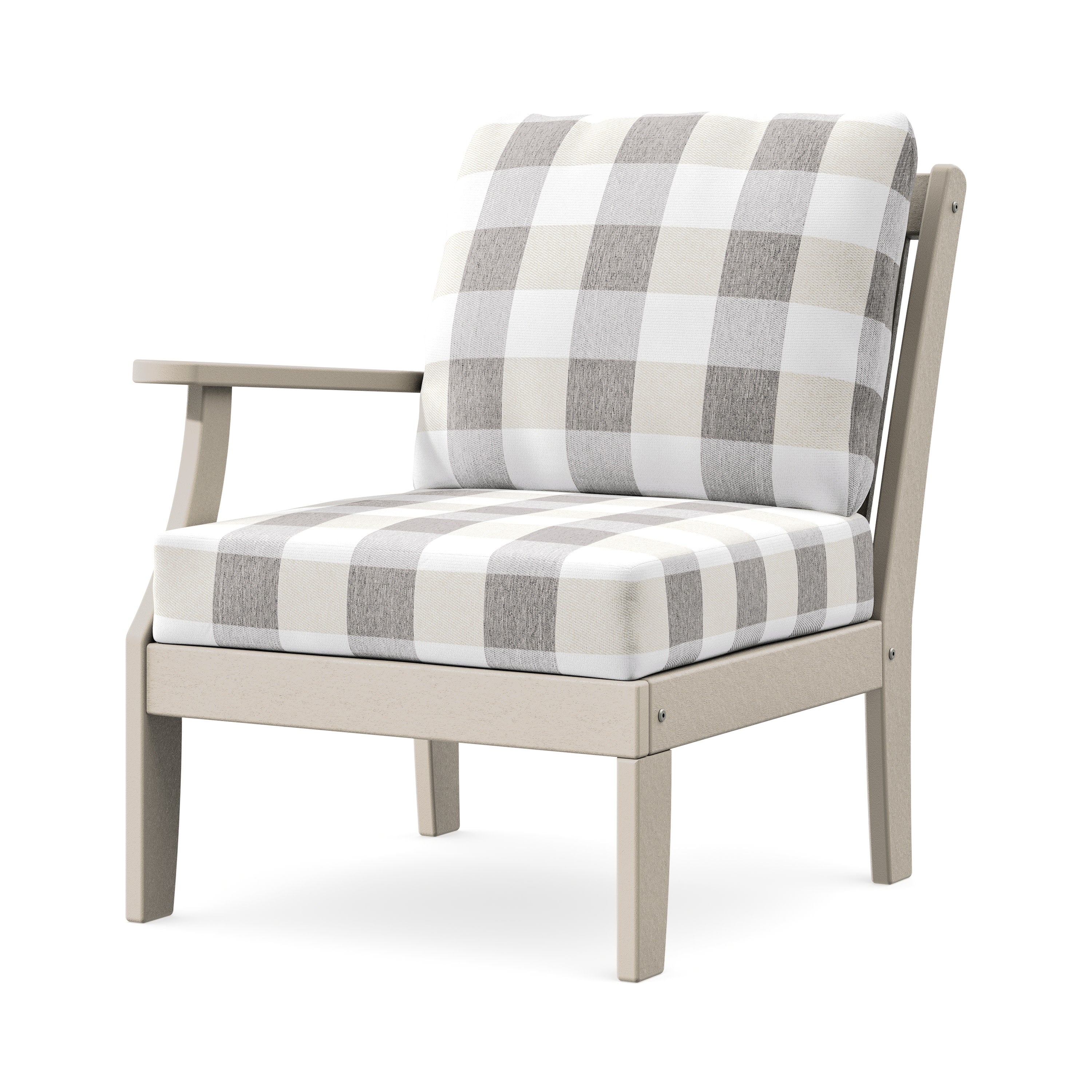 Braxton Modular Left Arm Chair in Sand / Buffalo Plaid Grey Mist