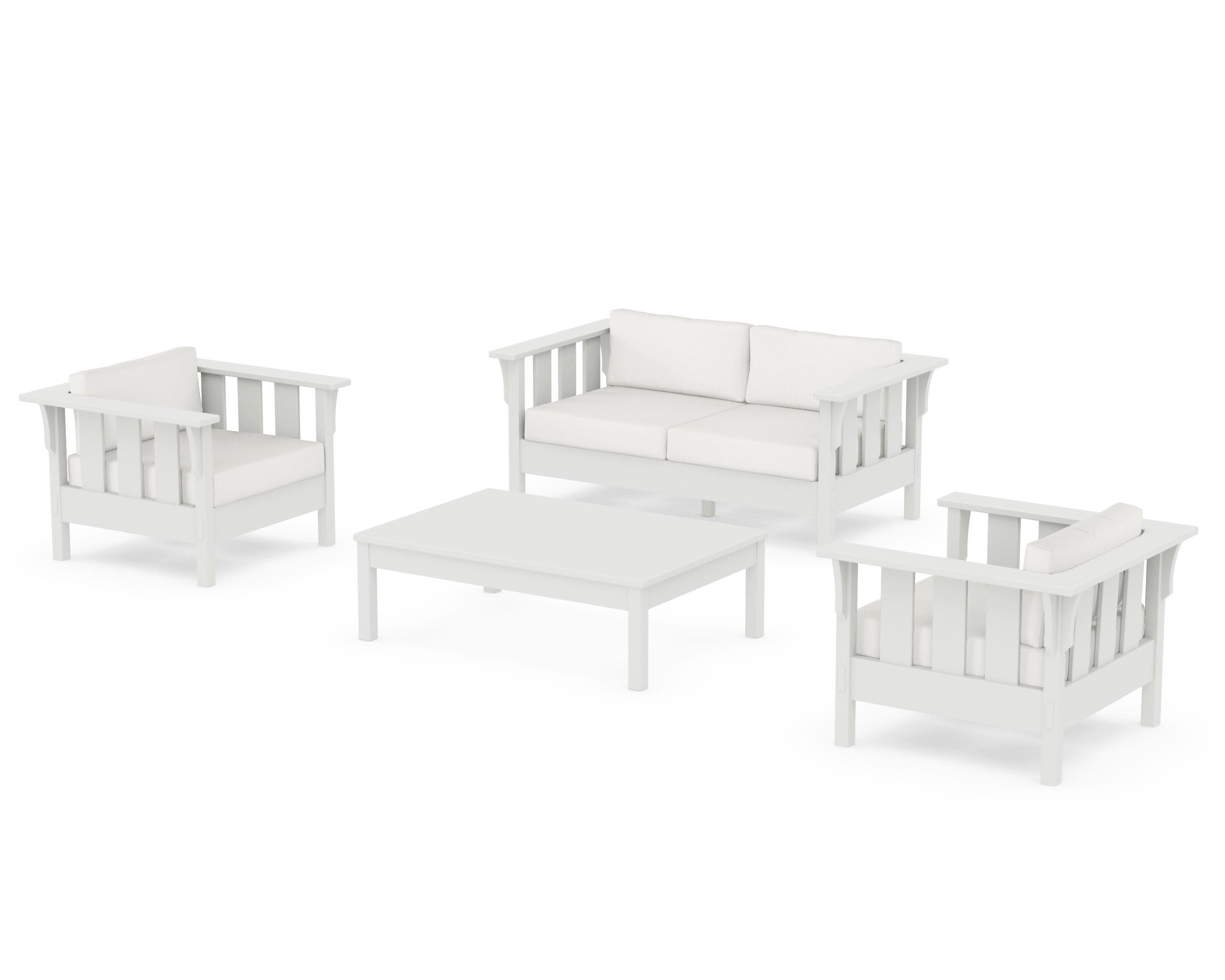 Acadia 4-Piece Deep Seating Set with Loveseat in Vintage White / Natural Linen