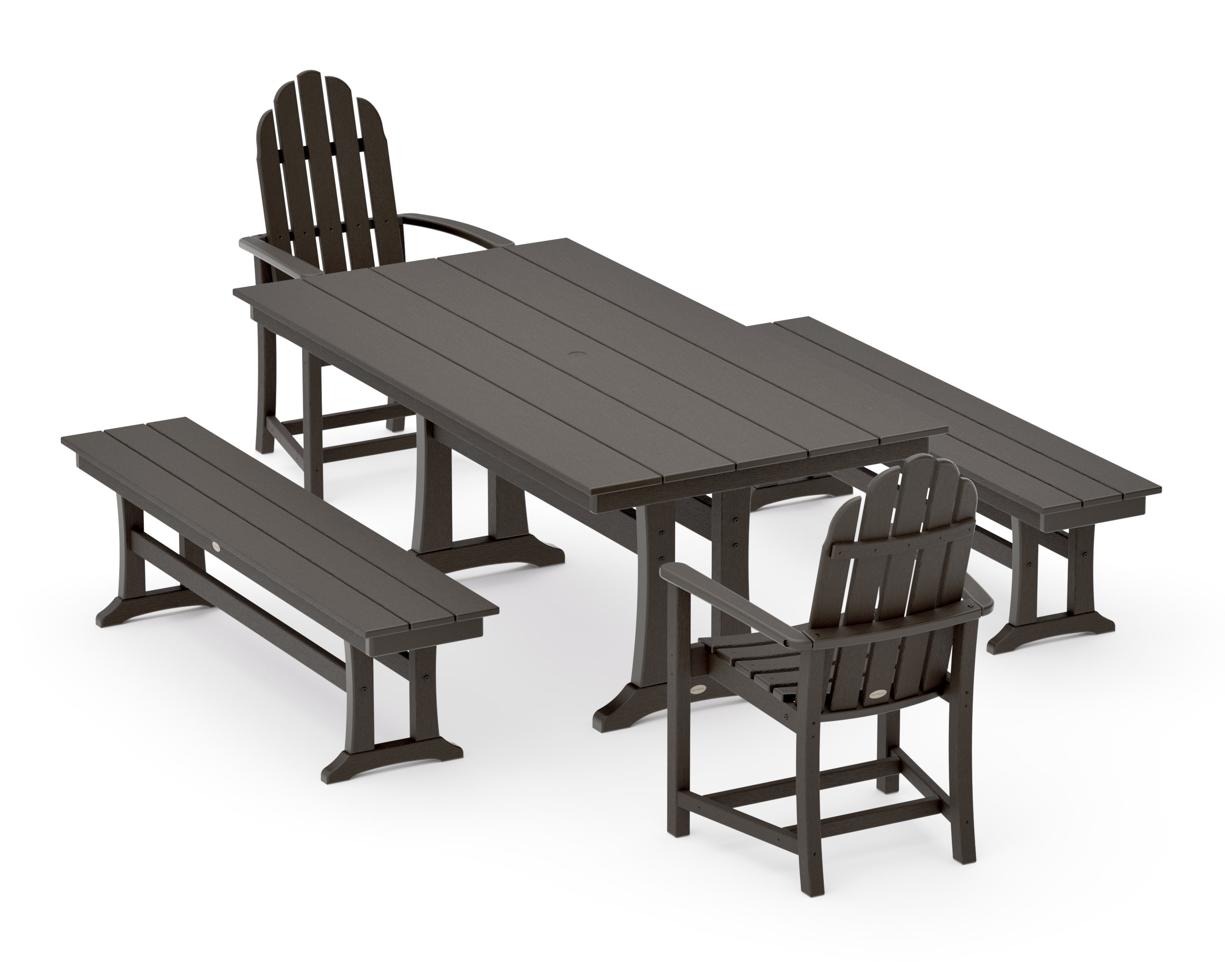 Classic Adirondack 5-Piece Farmhouse Dining Set With Trestle Legs in Vintage Coffee