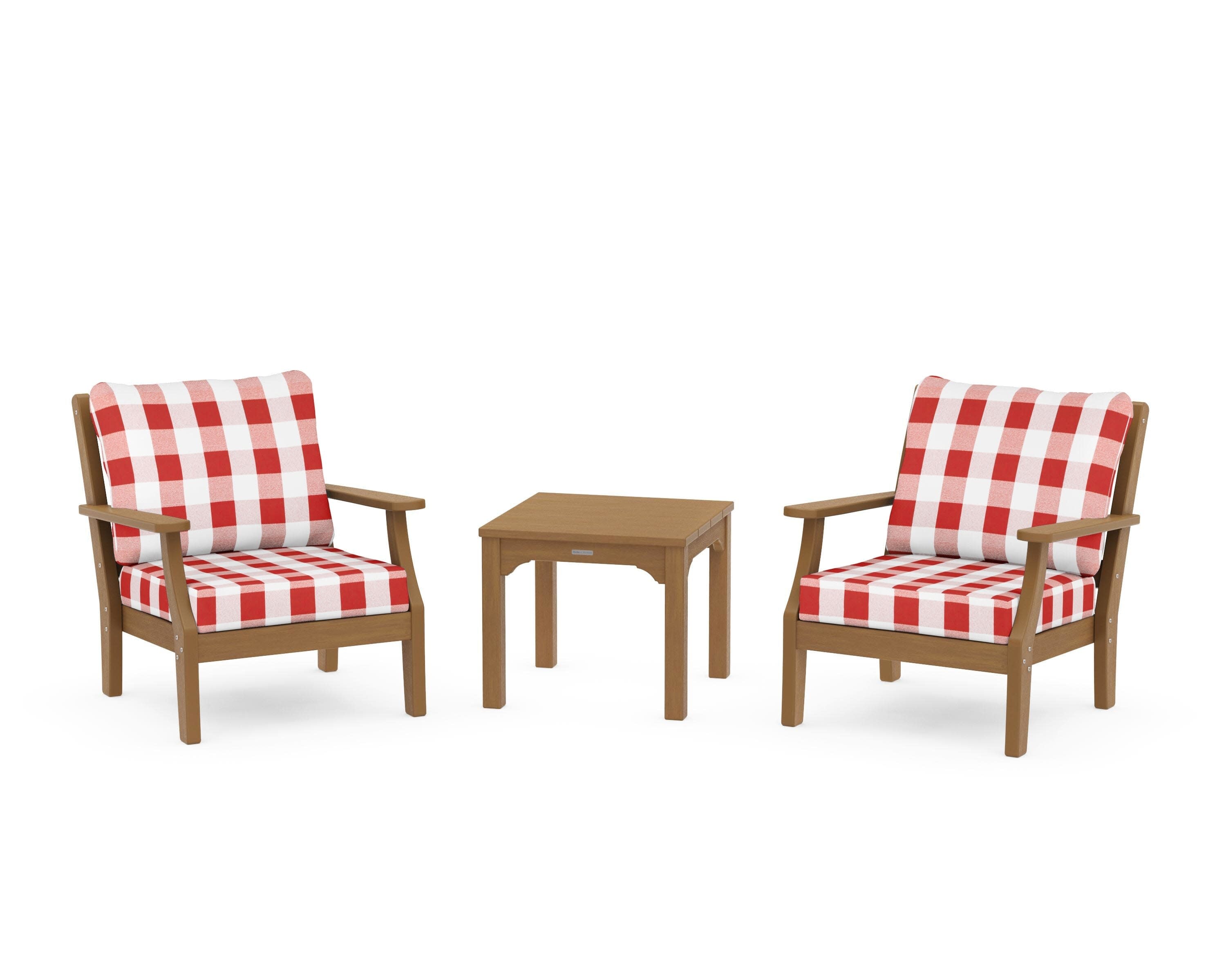 Chinoiserie 3-Piece Deep Seating Set in Natural / Buffalo Plaid Crimson