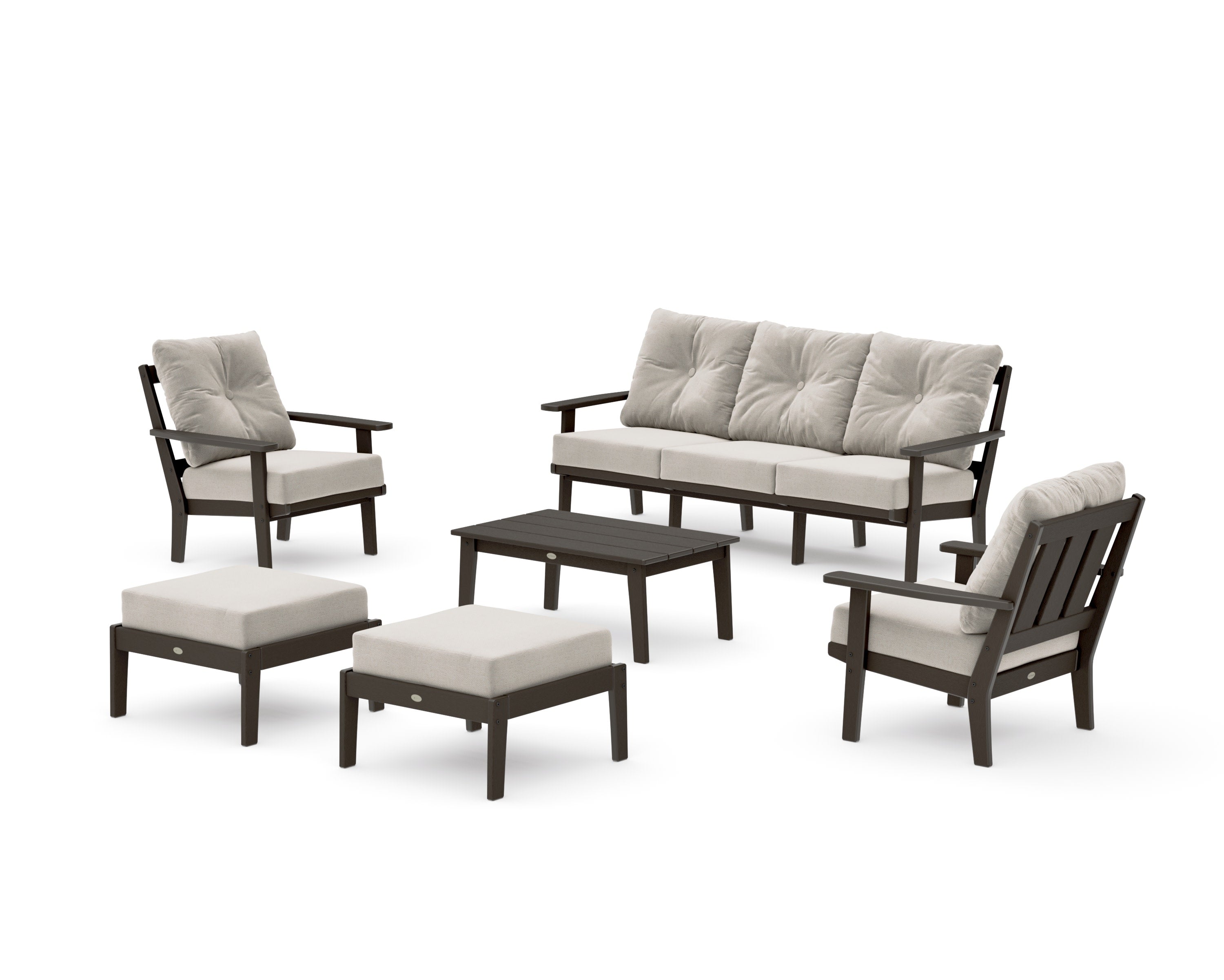 Oxford 6-Piece Lounge Sofa Set in Vintage Coffee / Dune Burlap