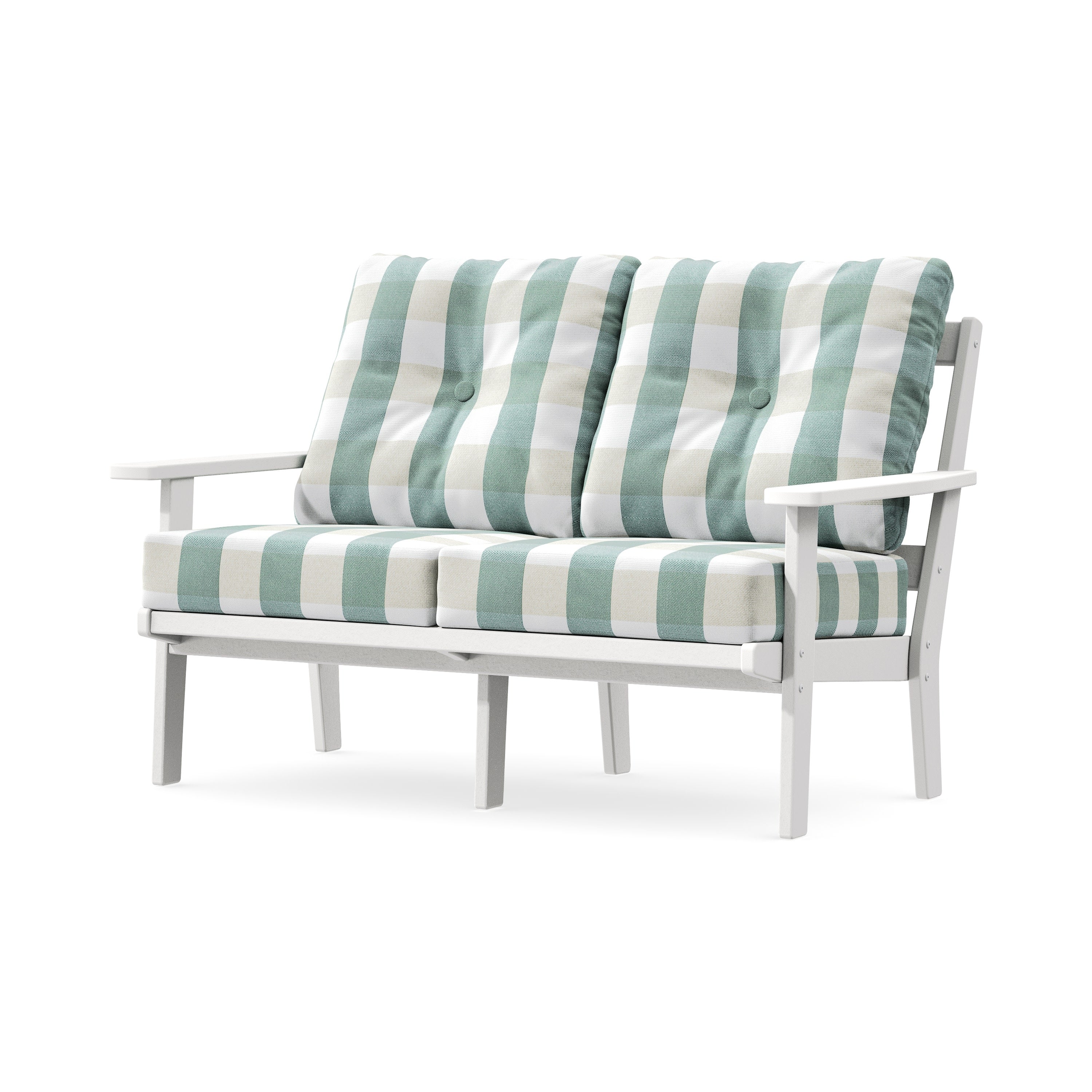 Oxford Deep SeatingLoveseat in White / Buffalo Plaid Glacier Spa
