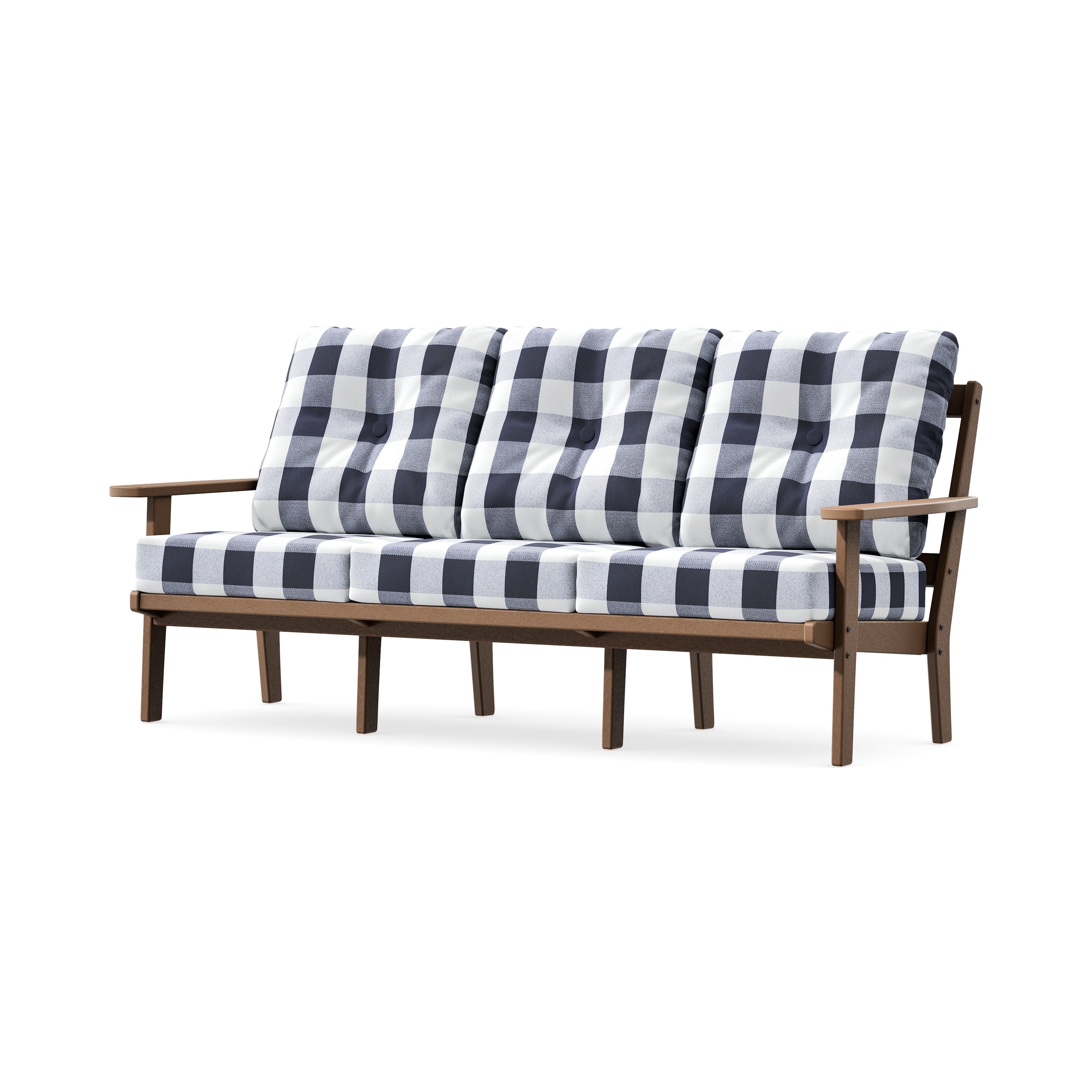 Oxford Deep Seating Sofa in Teak / Buffalo Plaid Navy