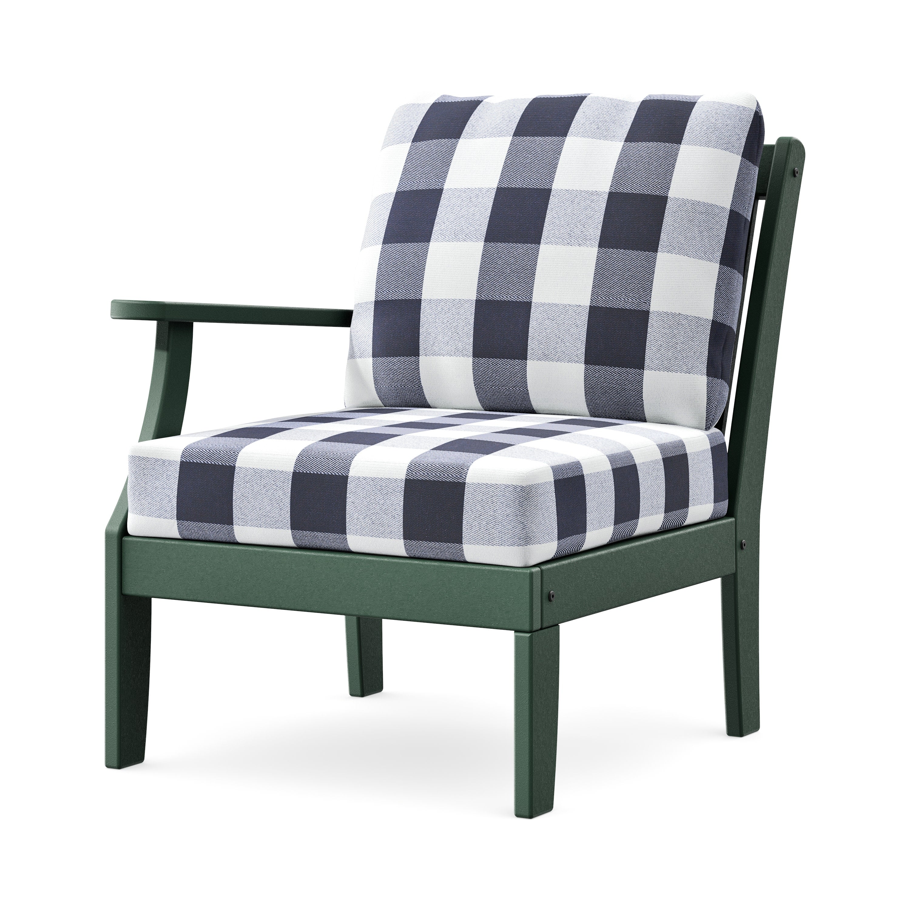 Braxton Modular Left Arm Chair in Green / Buffalo Plaid Navy