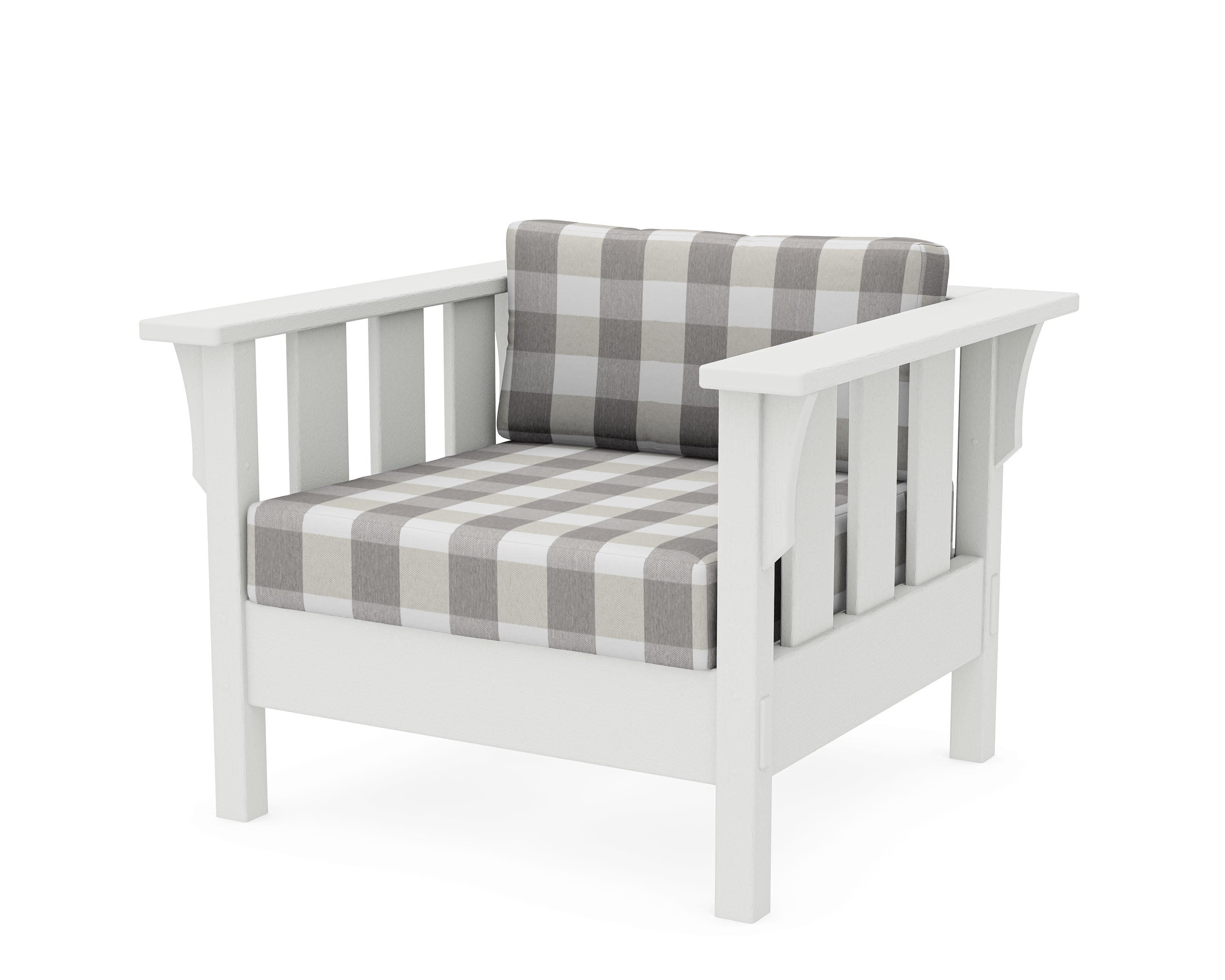 Acadia Deep Seating Chair in Vintage White / Buffalo Plaid Grey Mist
