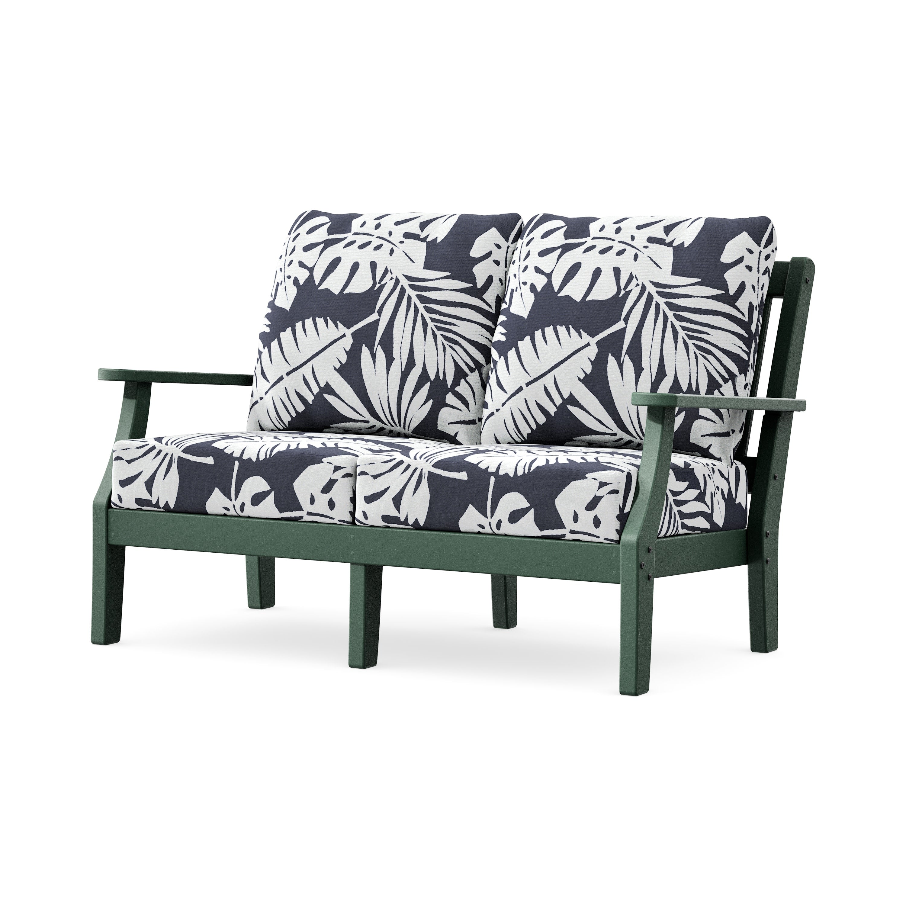 Chinoiserie Deep Seating Loveseat in Green / Leaf Navy