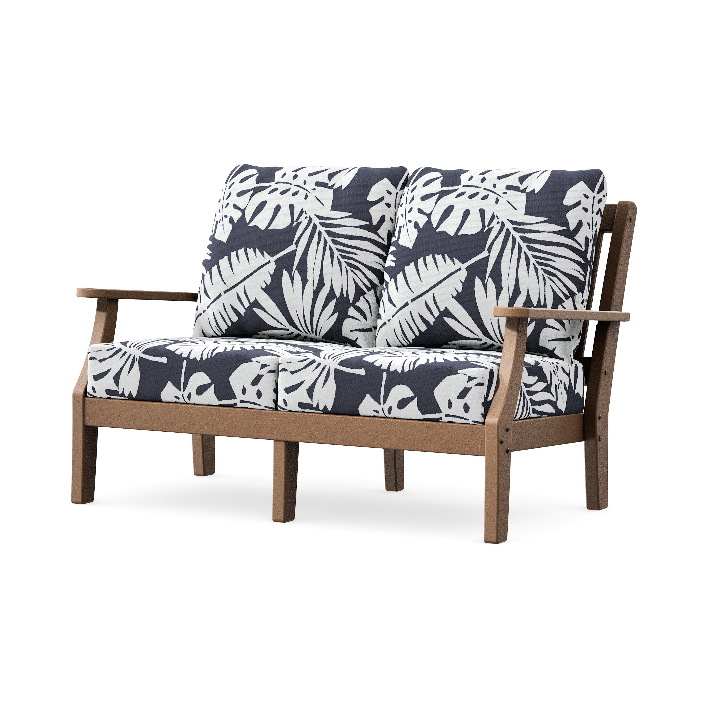 Chinoiserie Deep Seating Loveseat in Teak / Leaf Navy
