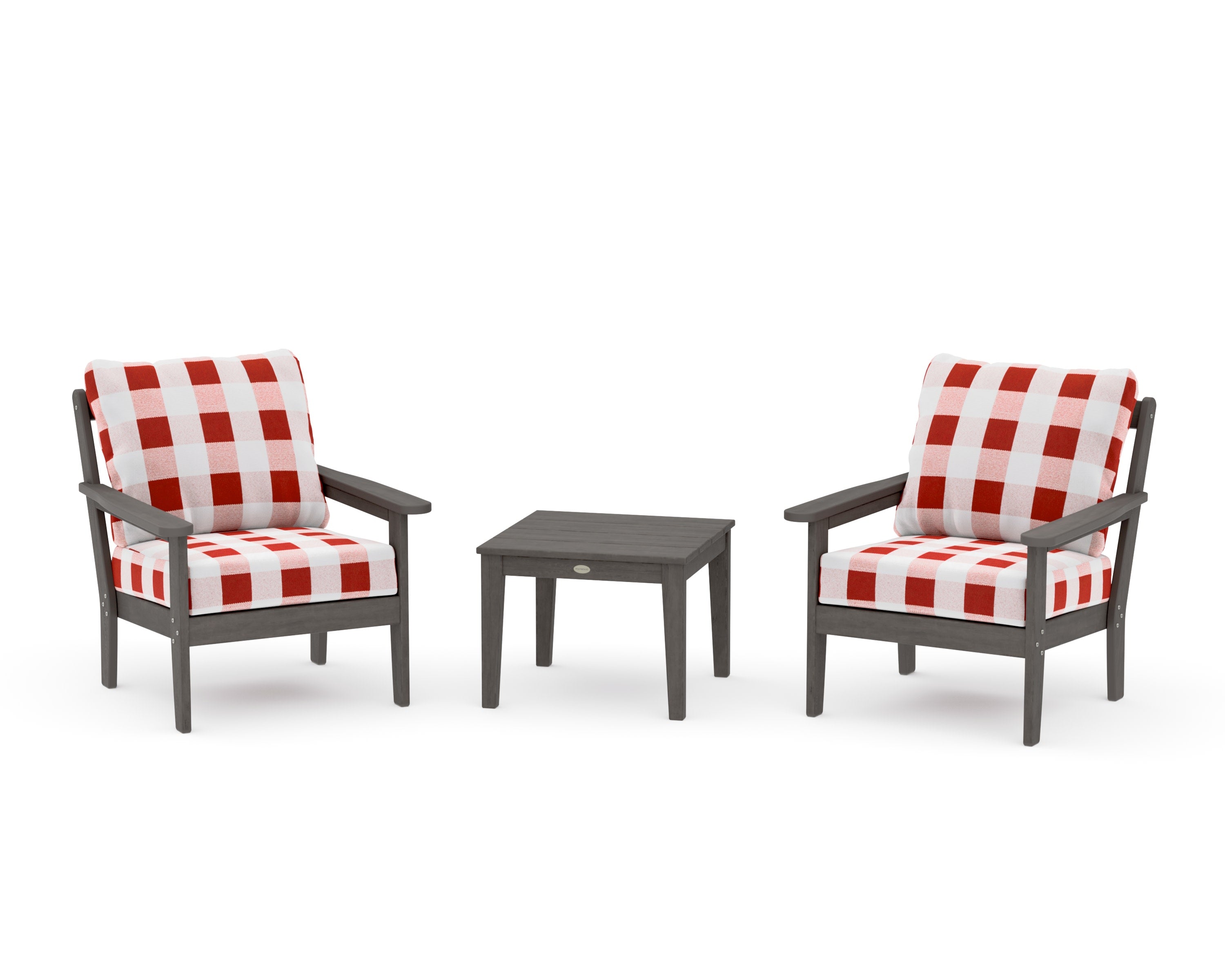Cottage 3-Piece Deep Seating Set in Driftwood / Buffalo Plaid Crimson