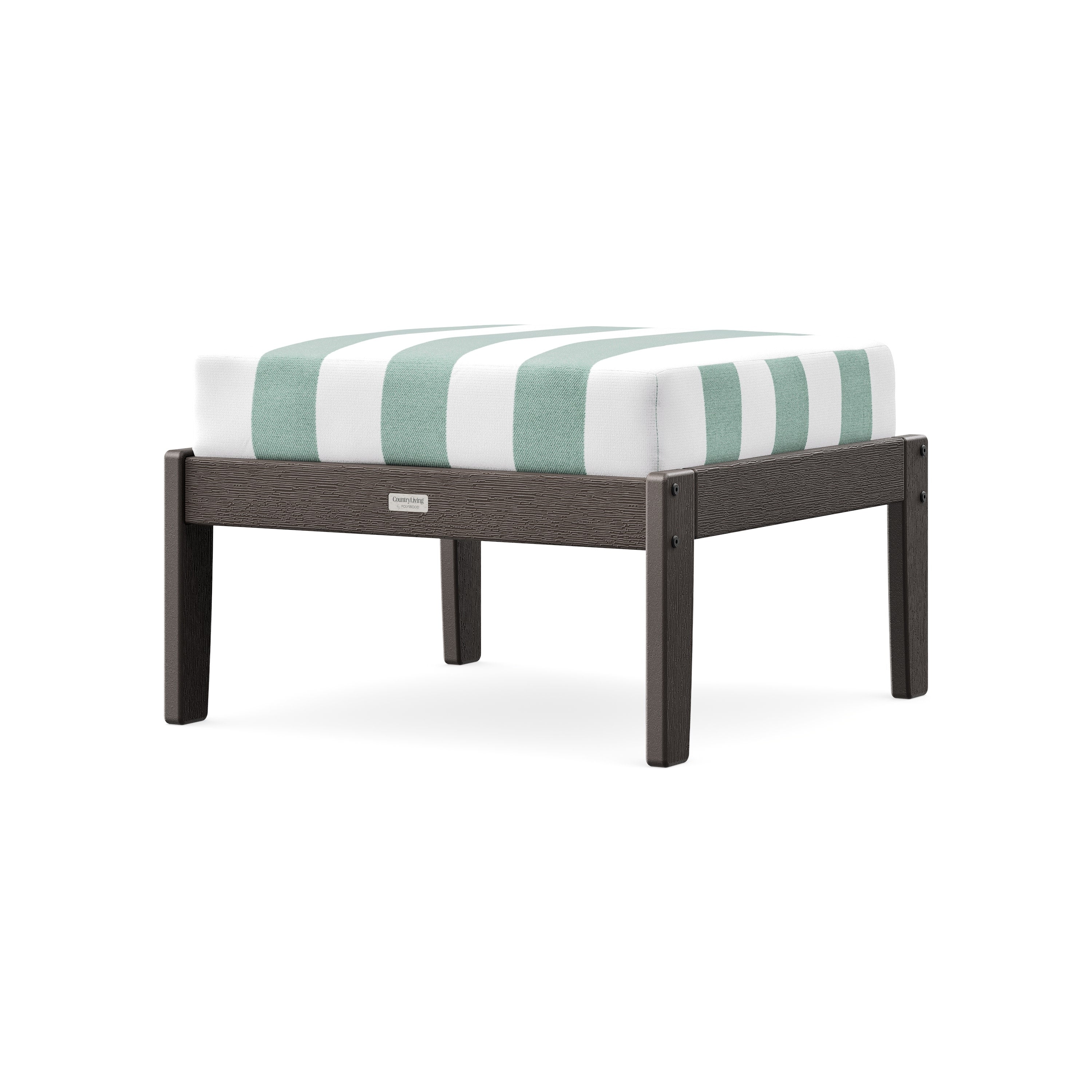 Cottage Deep Seating Ottoman in Vintage Coffee / Cabana Stripe Glacier Spa