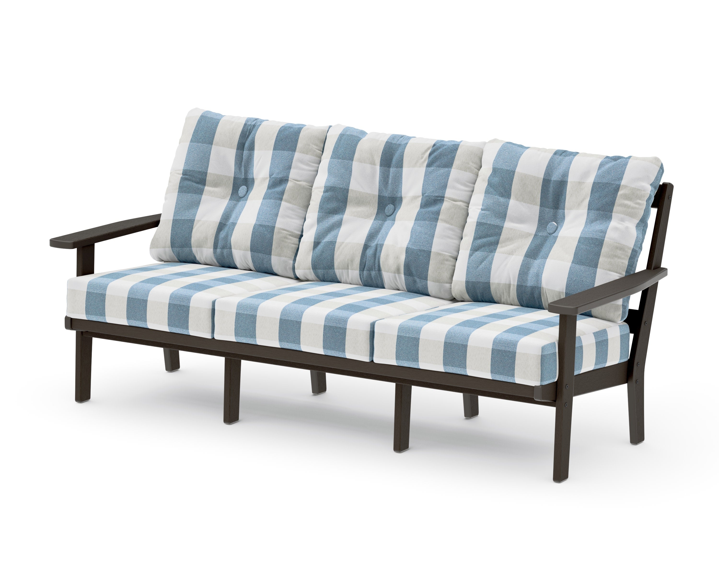 Oxford Deep Seating Sofa in Vintage Coffee / Buffalo Plaid Sky Blue