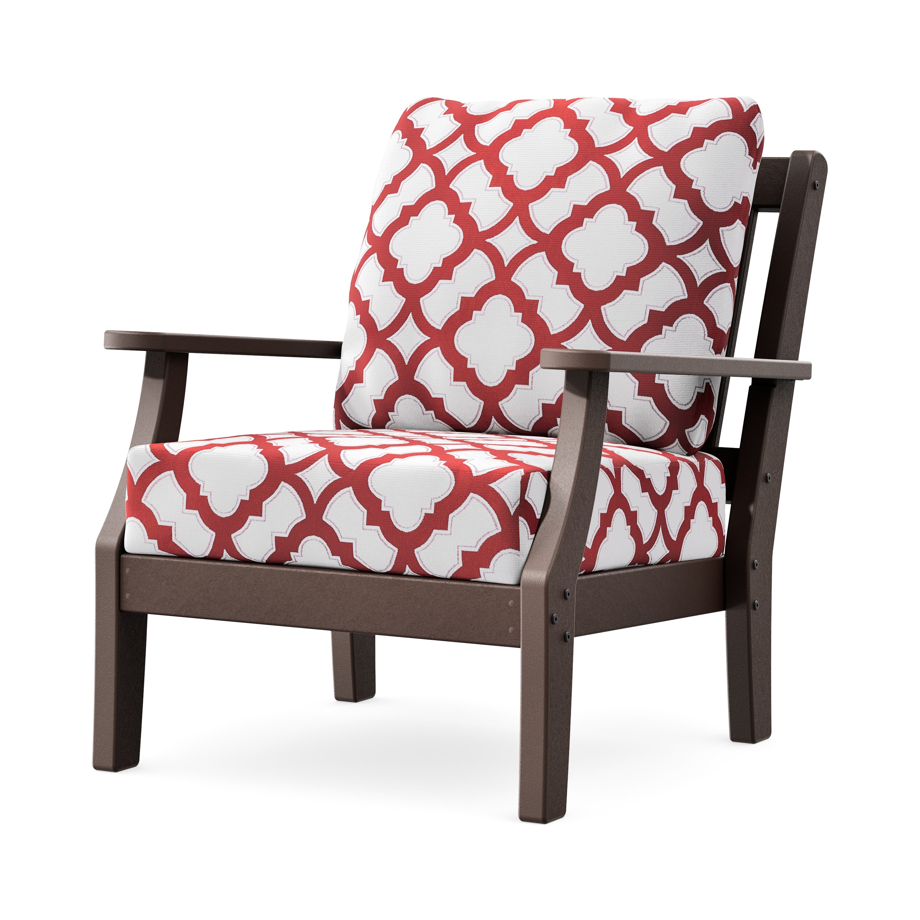 Chinoiserie Deep Seating Chair in Mahogany / Trellis Crimson