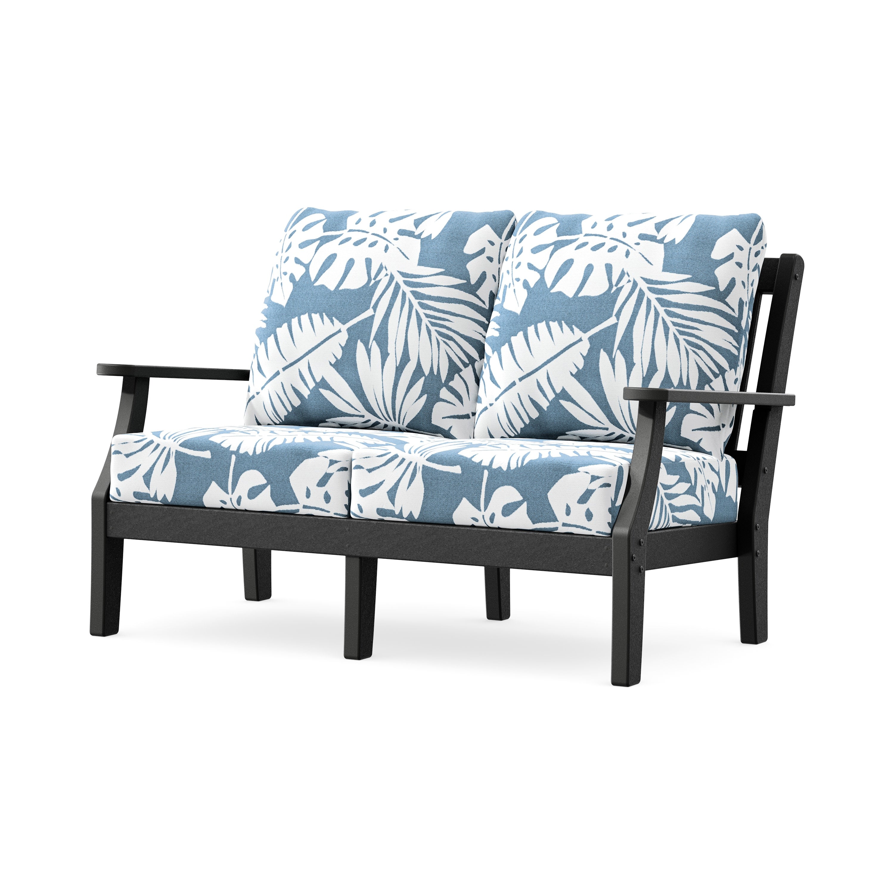 Chinoiserie Deep Seating Loveseat in Black / Leaf Sky Blue