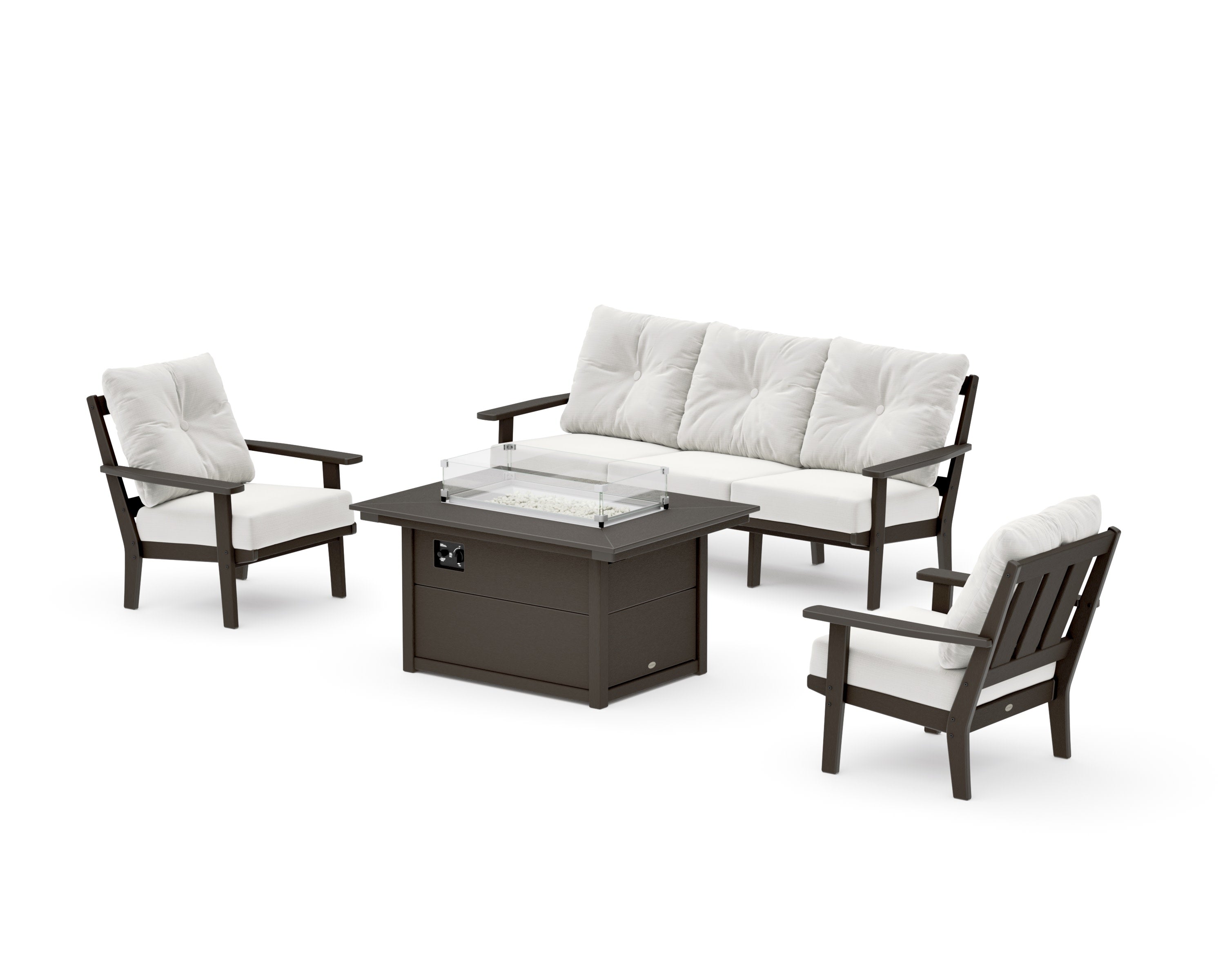 Oxford Deep Seating Fire Pit Table Set in Vintage Coffee / Natural Linen