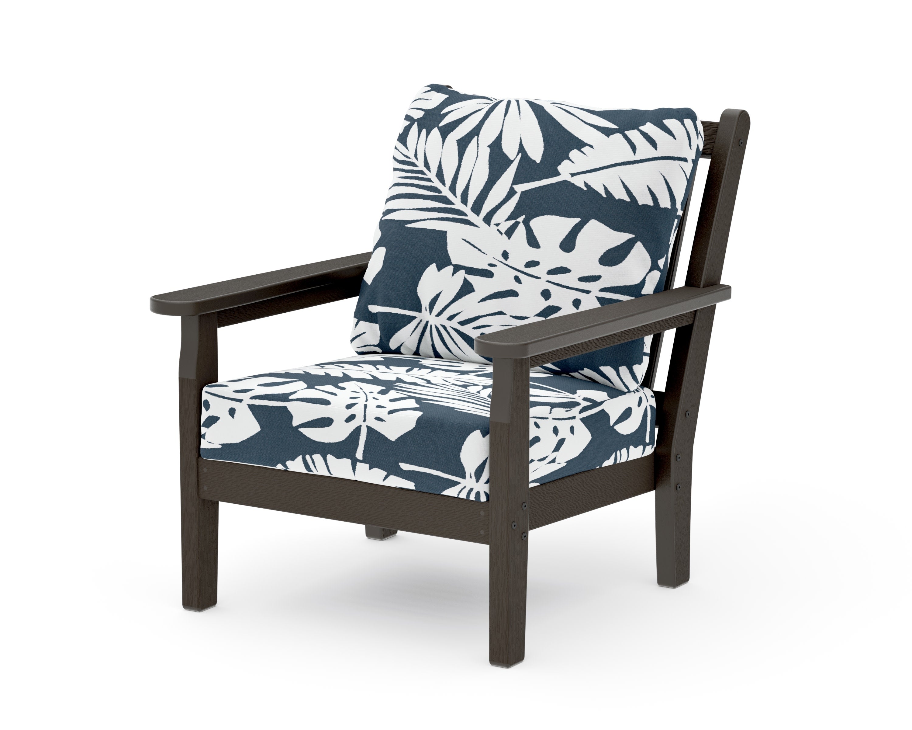 Chippendale Deep Seating Chair in Vintage Coffee / Leaf Marine Indigo