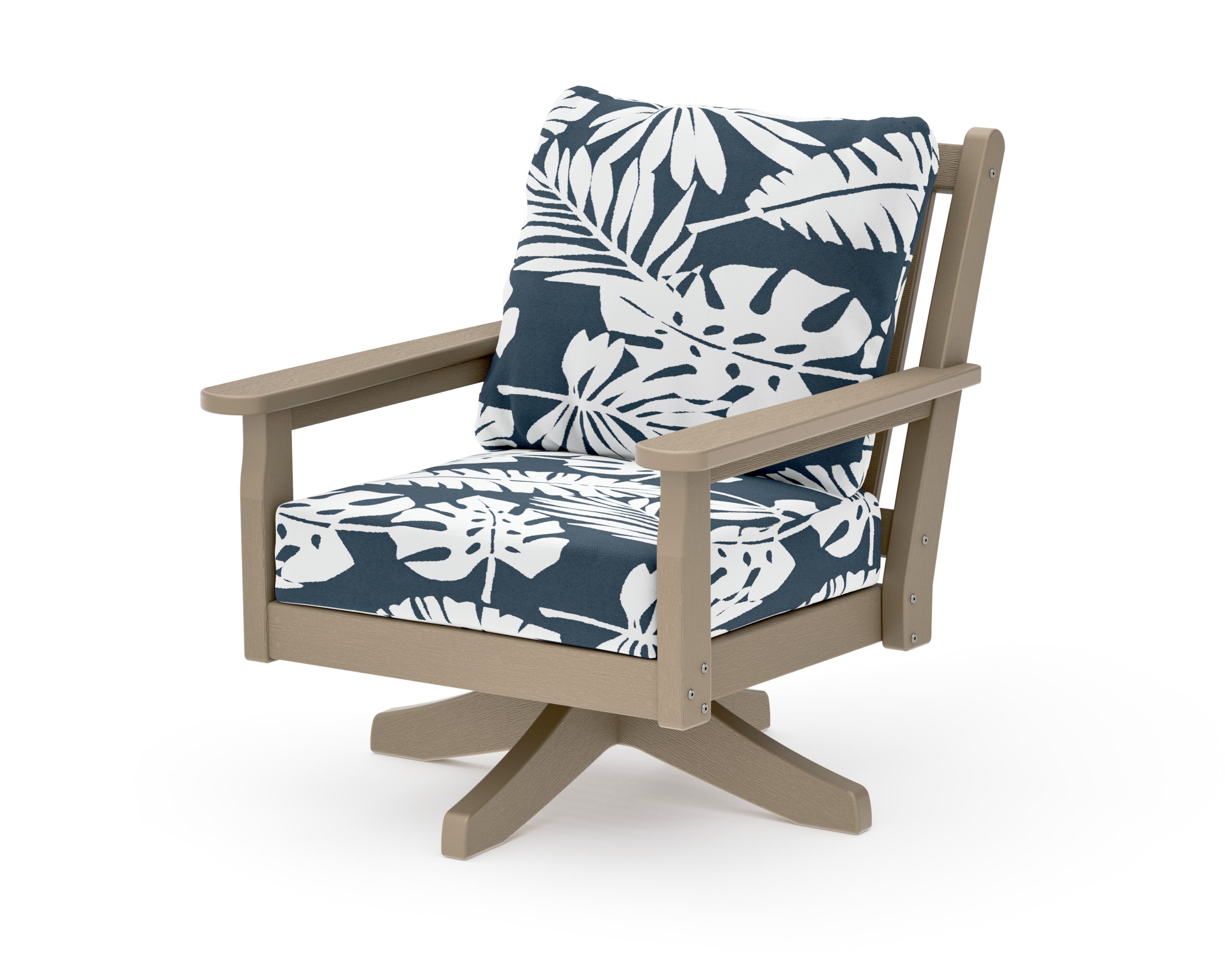 Chippendale Deep Seating Swivel Chair in Vintage Sahara / Leaf Marine Indigo