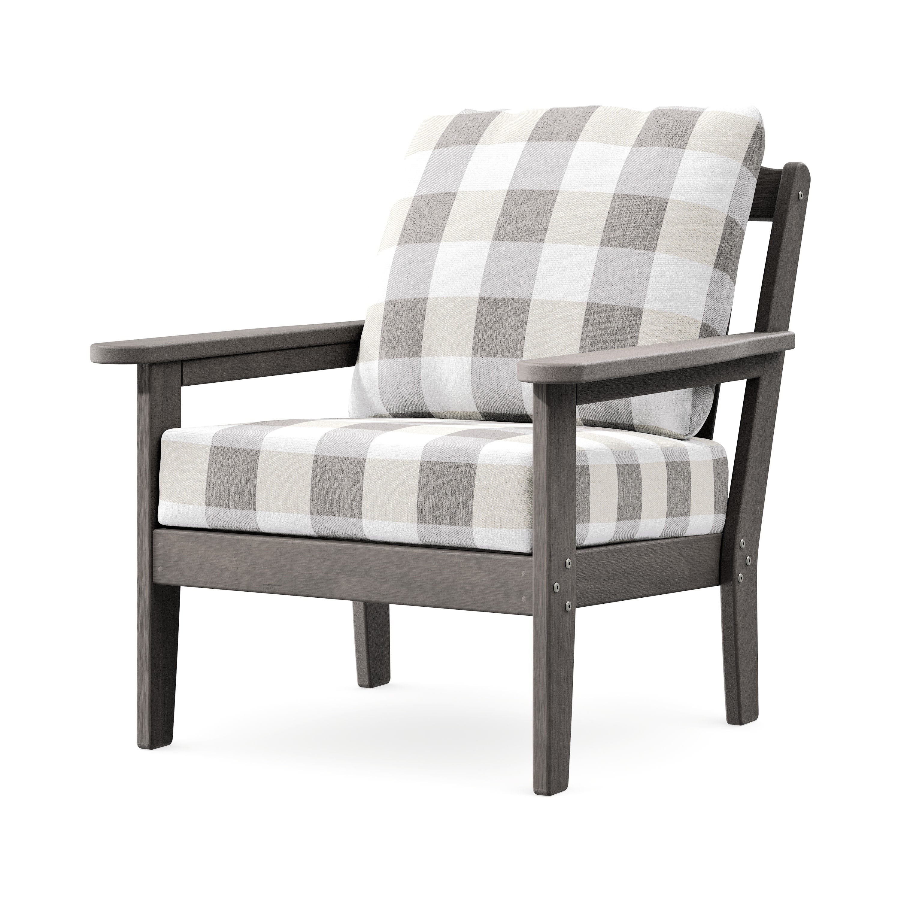 Cottage Deep Seating Chair in Driftwood / Buffalo Plaid Grey Mist