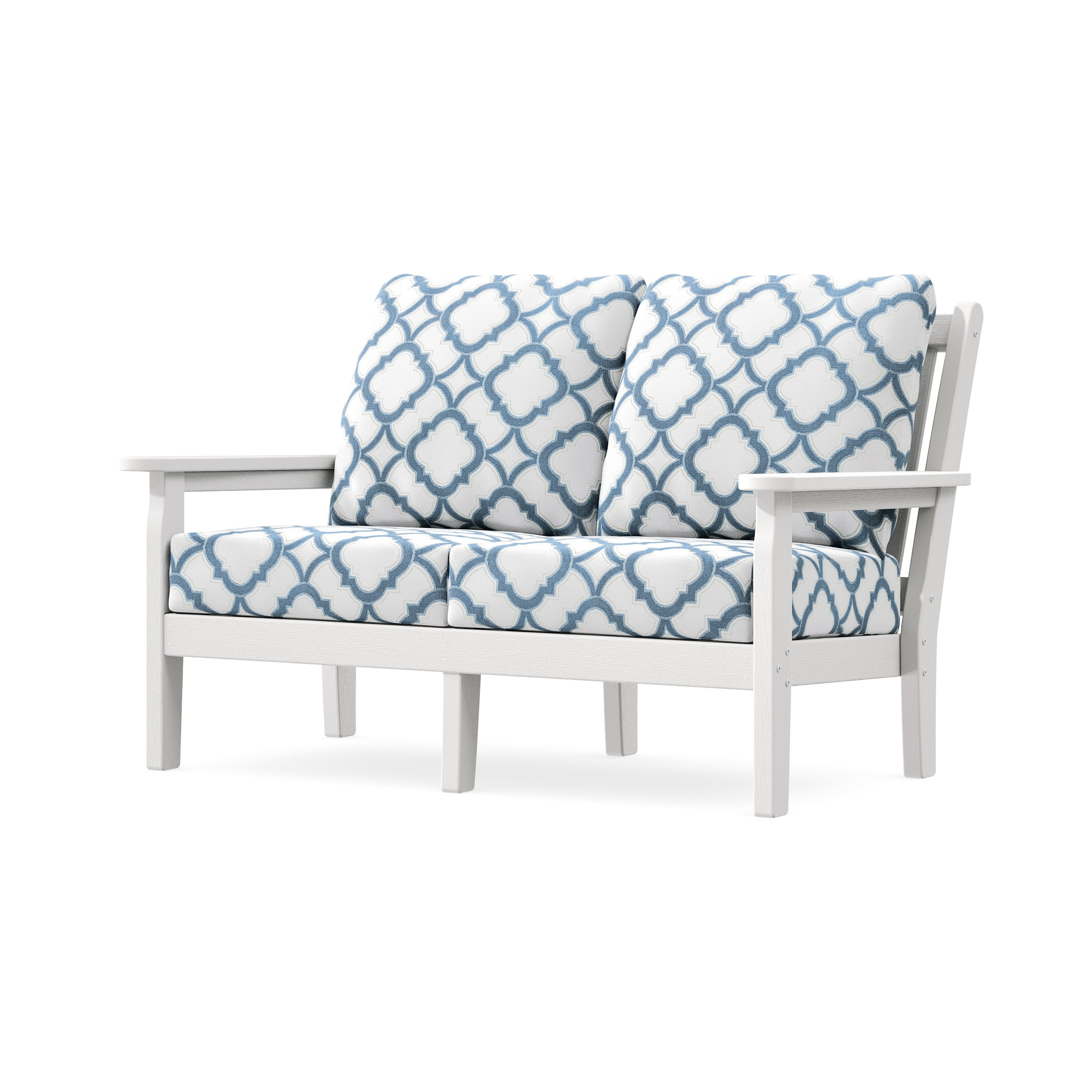 Chippendale Deep Seating Loveseat in Vintage White / Trellis Sky Blue
