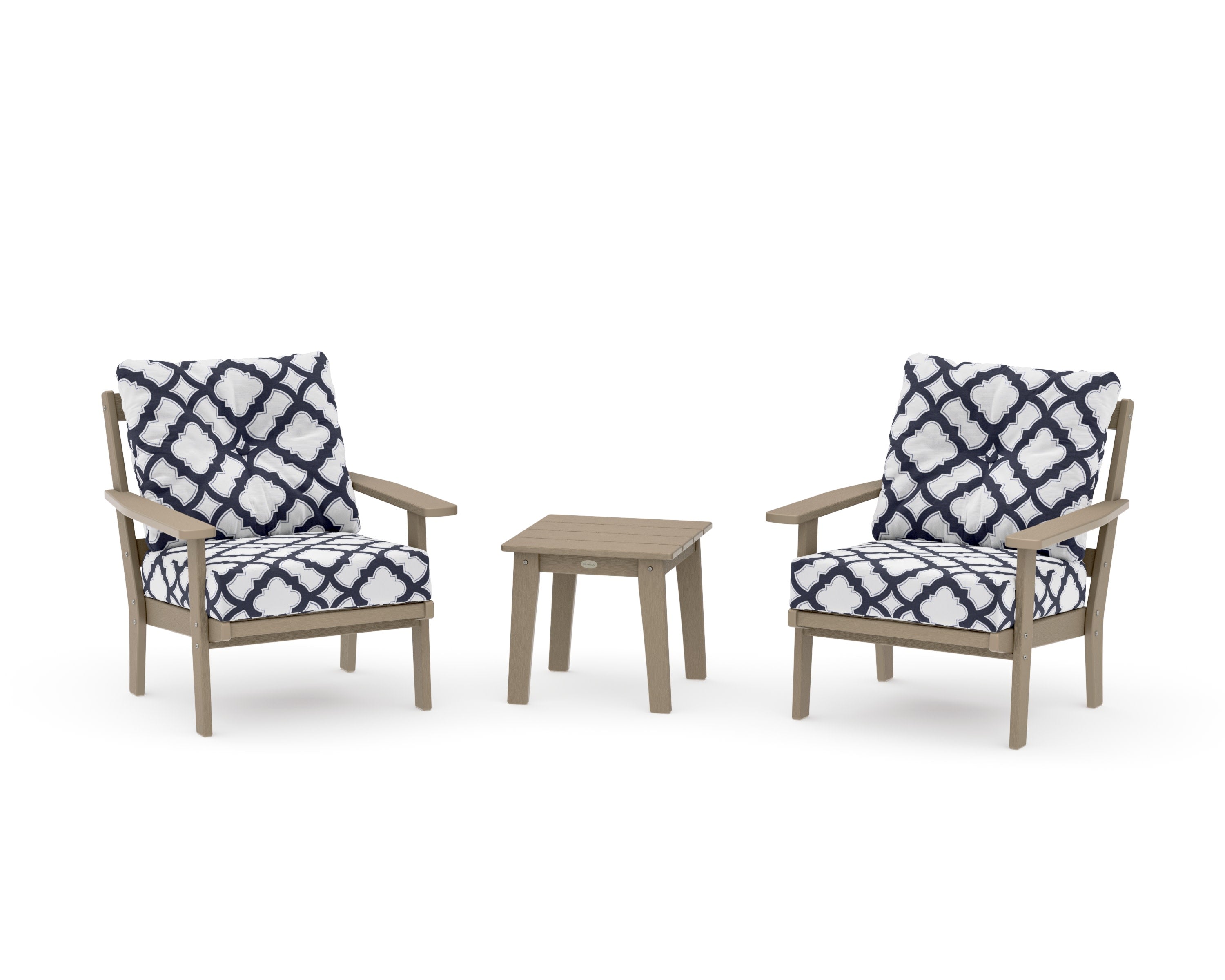 Prairie 3-Piece Deep Seating Set in Vintage Sahara / Trellis Navy