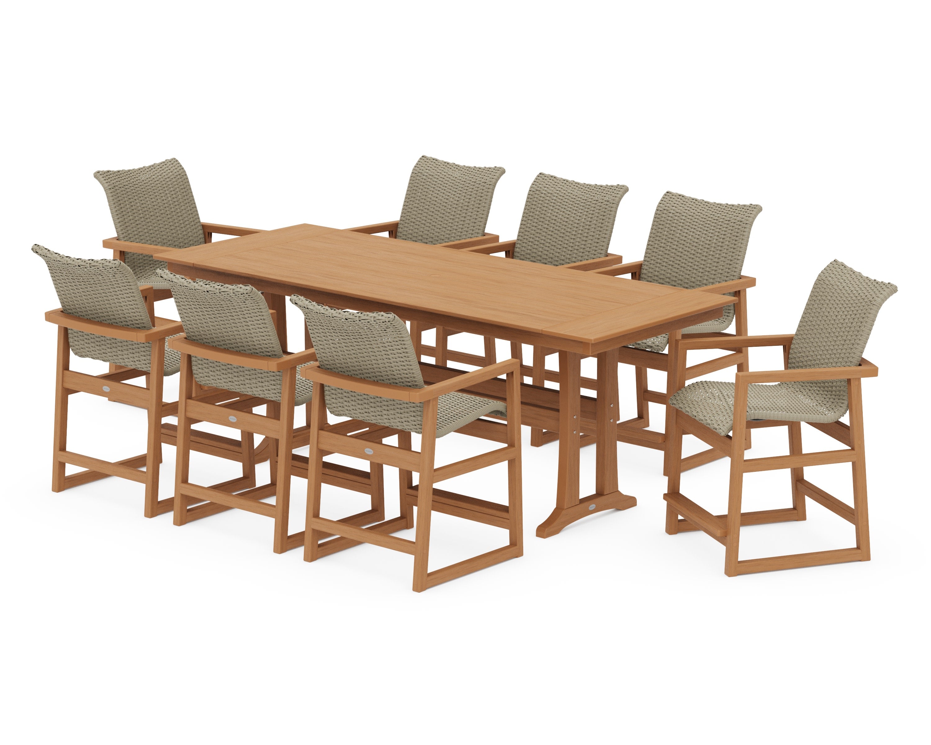 EDGE Woven 9-Piece Farmhouse Counter Set with Trestle Legs in Natural / Dune Grass