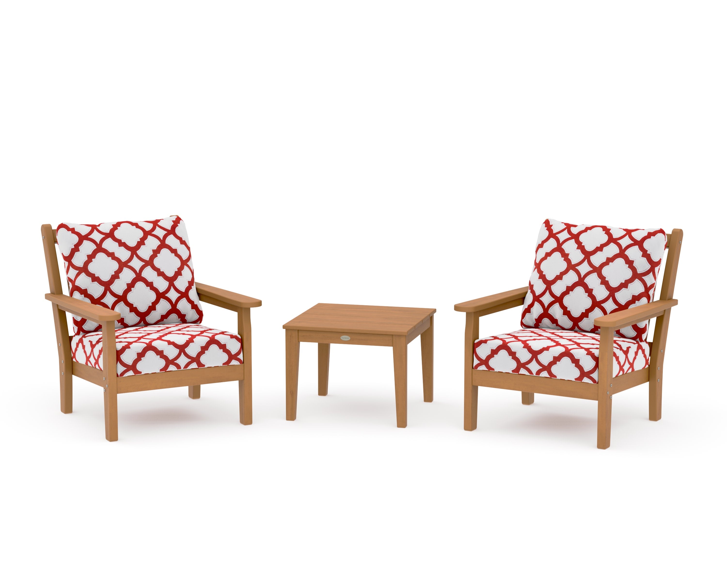 Chippendale 3-Piece Deep Seating Set in Natural / Trellis Crimson