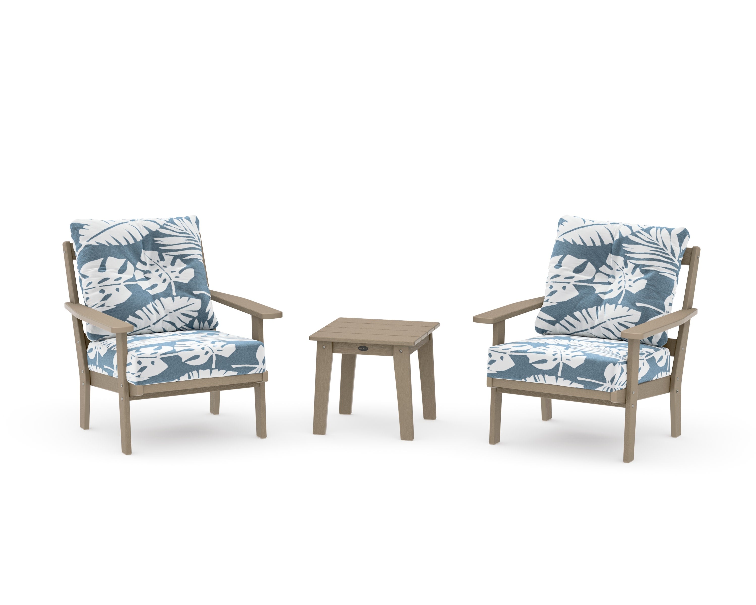 Oxford 3-Piece Deep Seating Set in Vintage Sahara / Leaf Sky Blue
