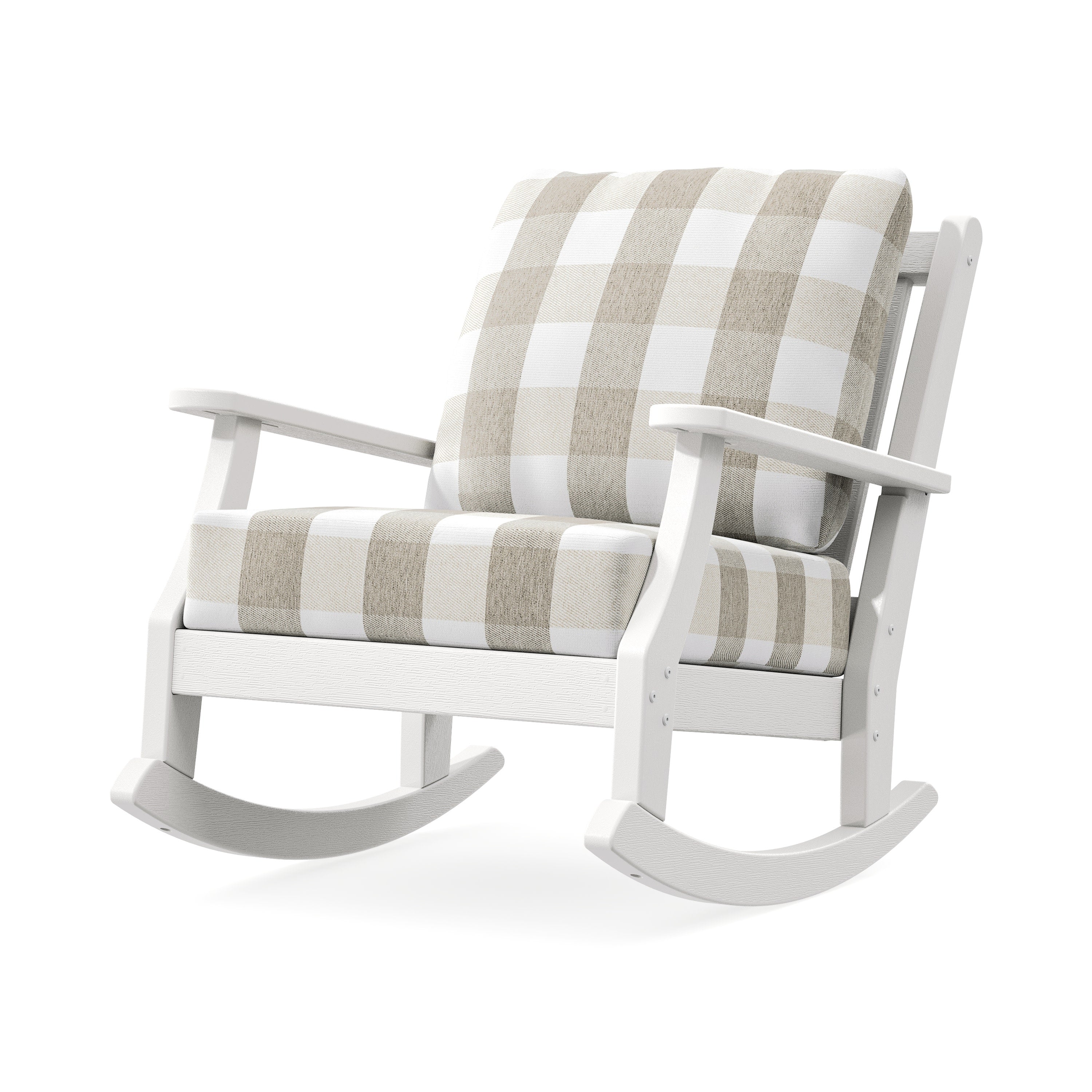 Wovendale Deep Seating Rocking Chair in Vintage White / Buffalo Plaid Dune Burlap