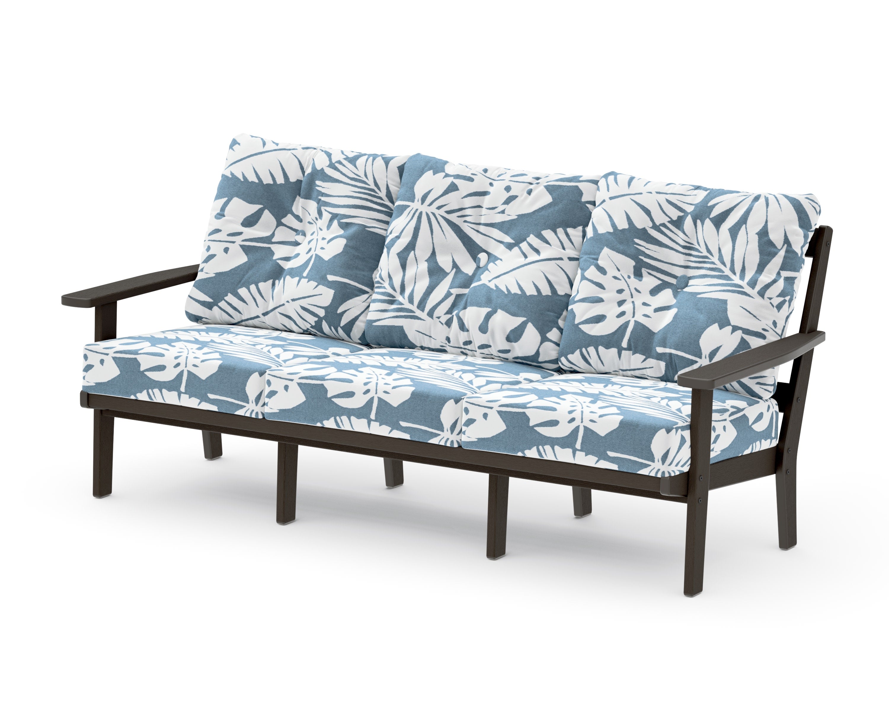 Oxford Deep Seating Sofa in Vintage Coffee / Leaf Sky Blue