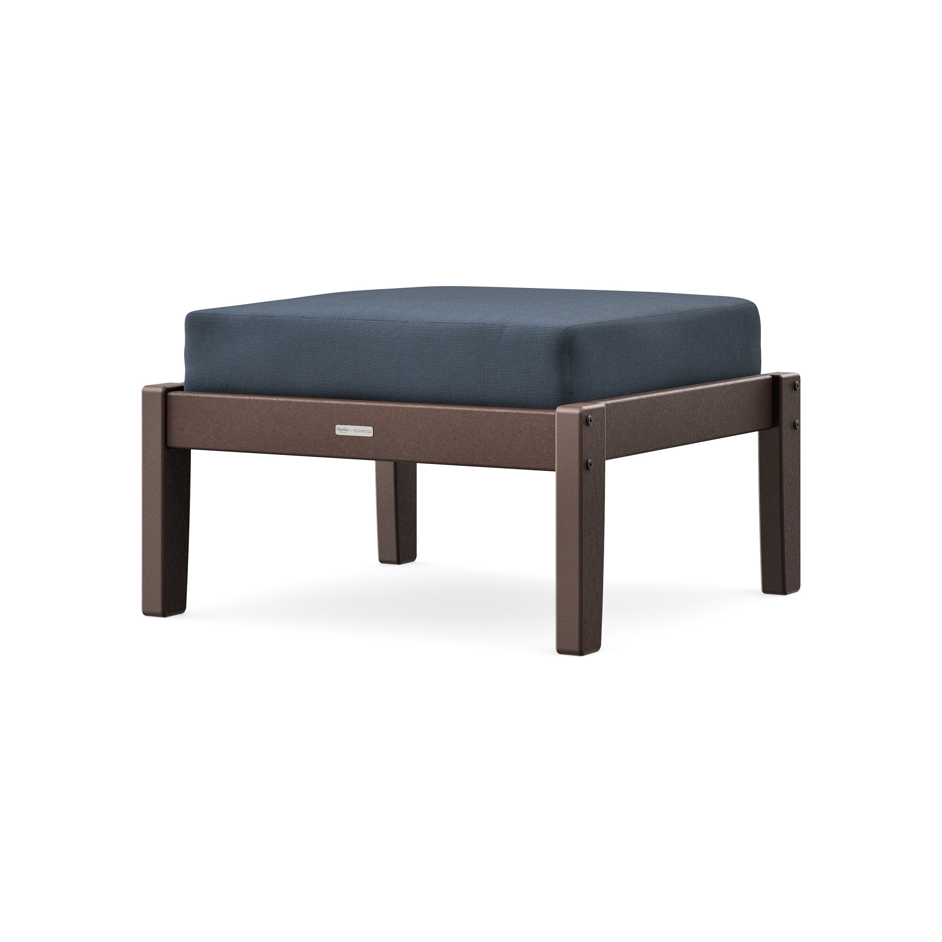 Chinoiserie Deep Seating Ottoman in Mahogany / Marine Indigo