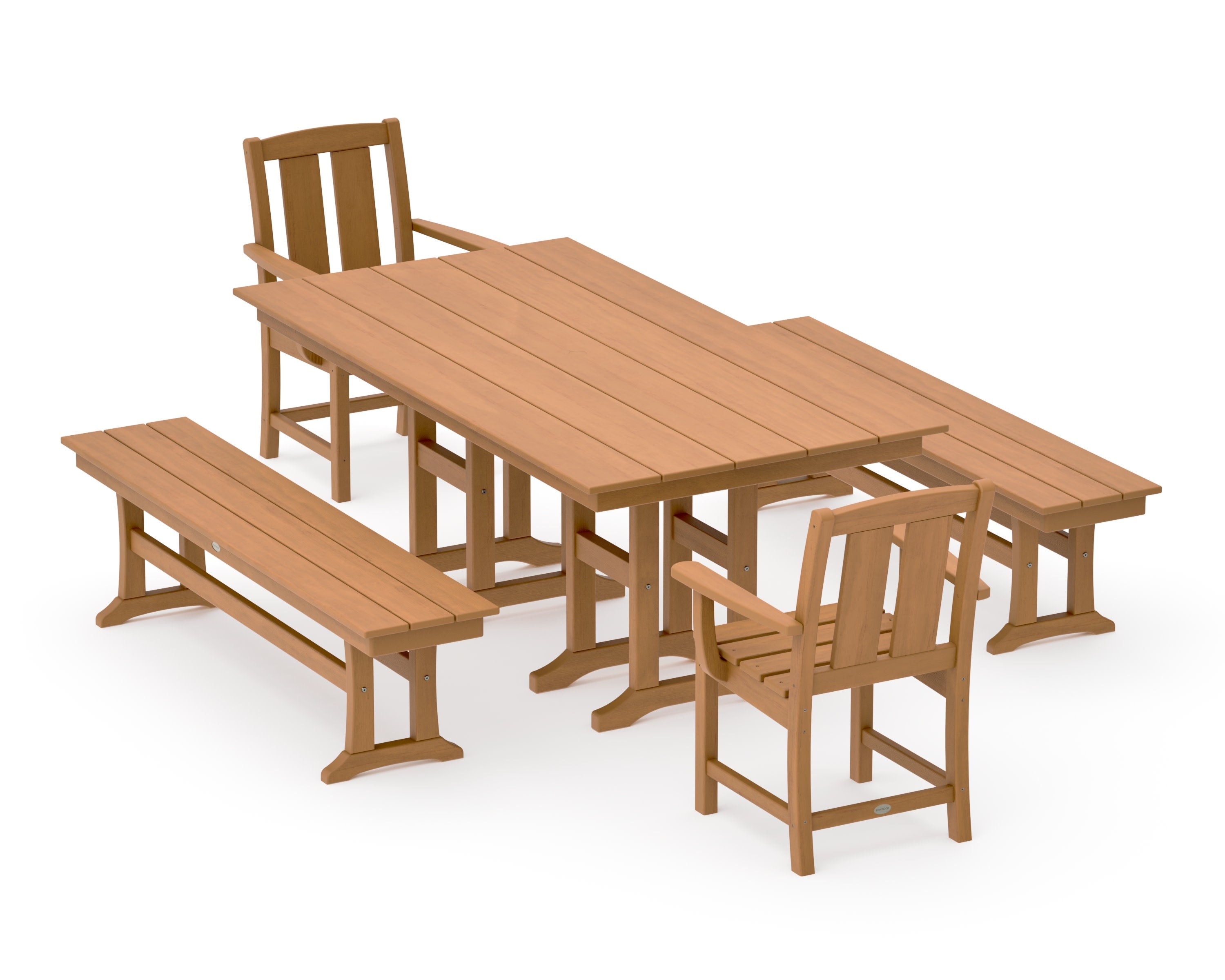 Mission 5-Piece Farmhouse Dining Set with Benches in Natural