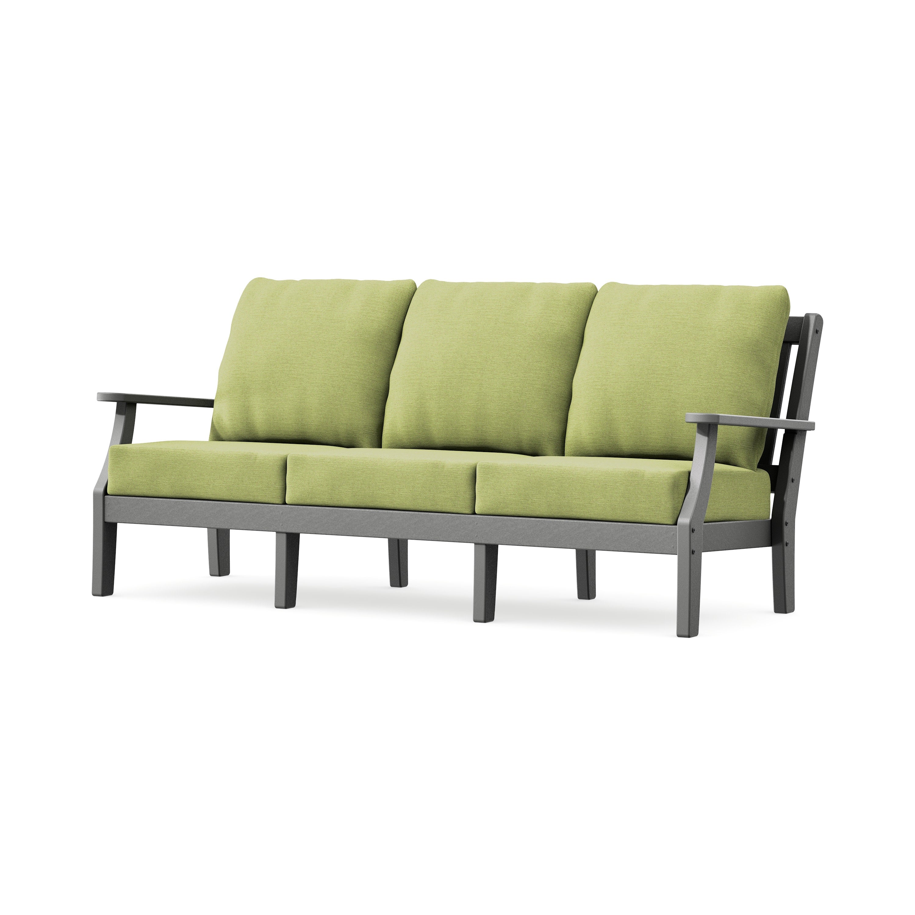 Chinoiserie Deep Seating Sofa in Slate Grey / Chartreuse Boucle