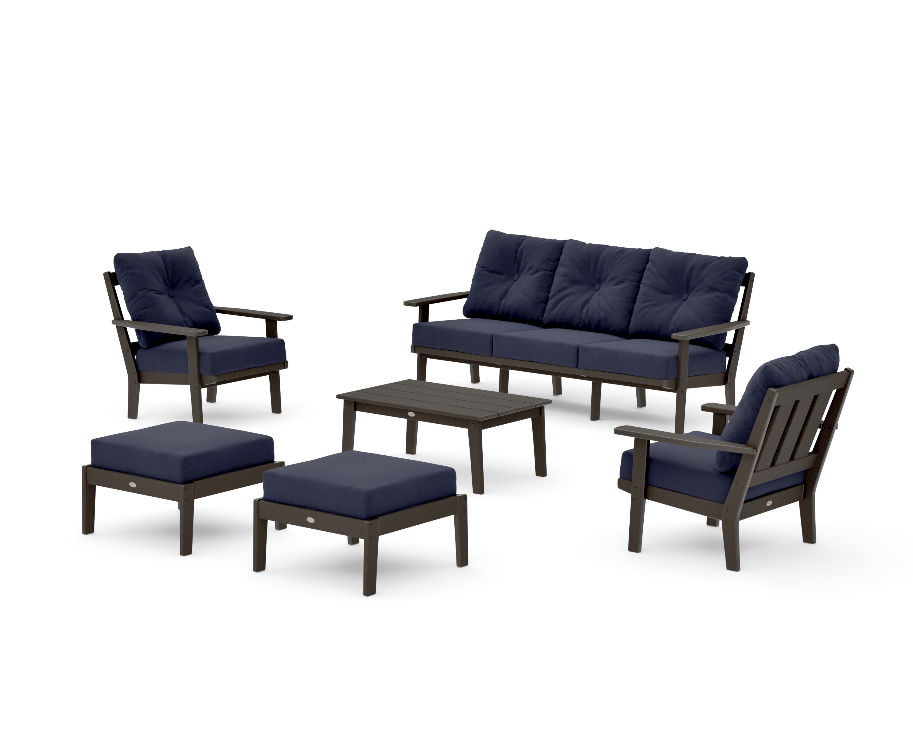 Oxford 6-Piece Lounge Sofa Set in Vintage Coffee / Navy Linen