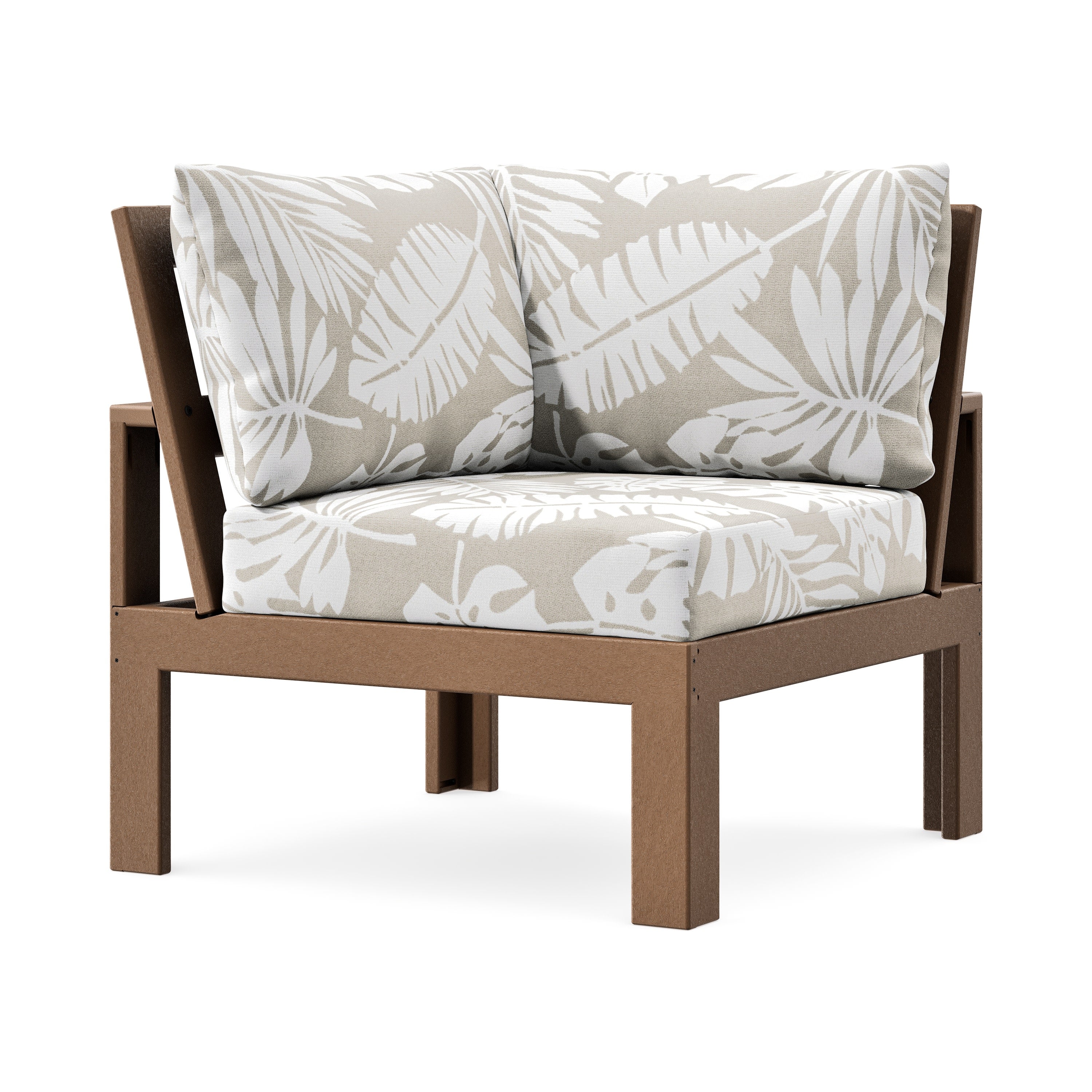 Modular Corner Chair in Teak / Leaf Dune Burlap