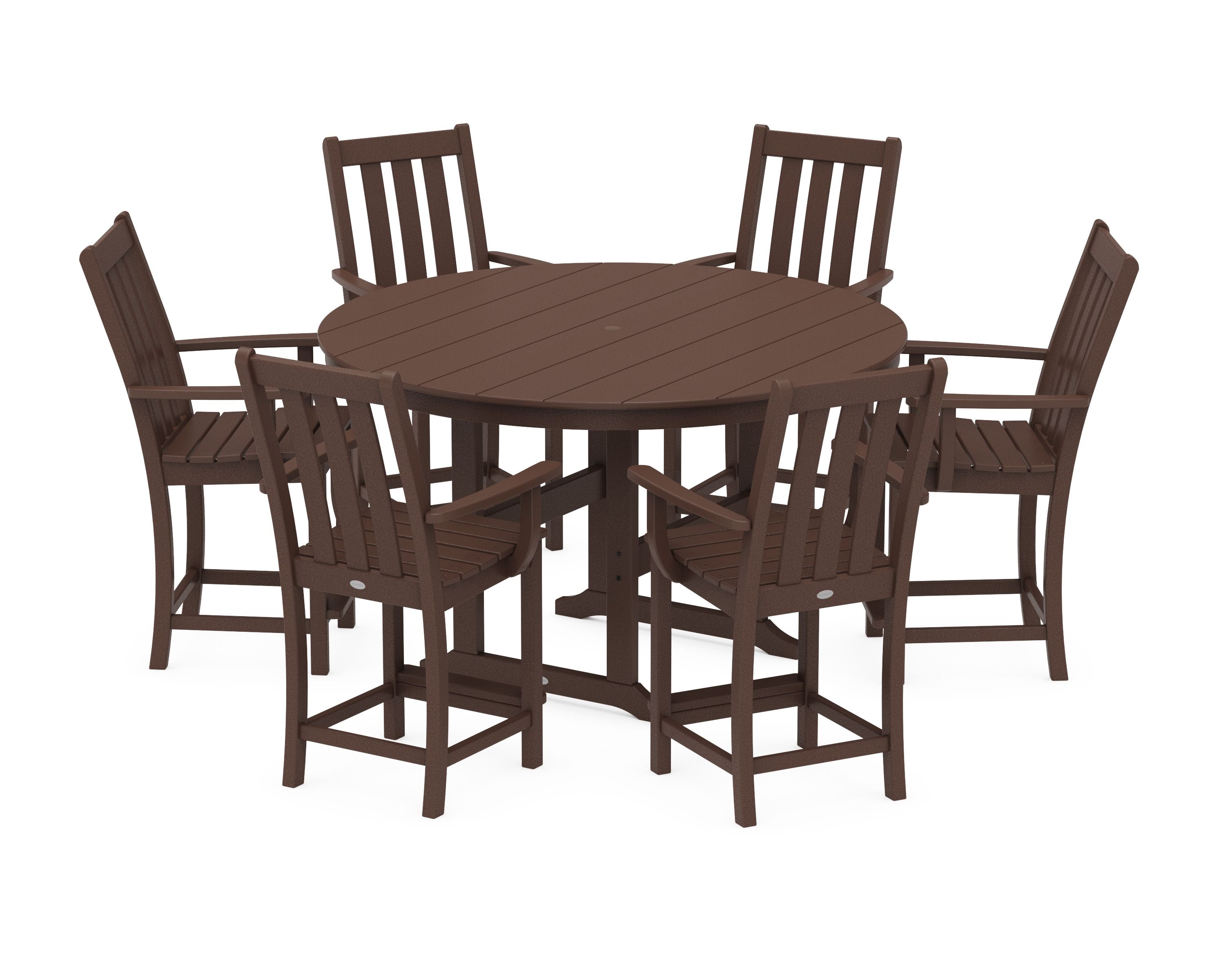 Vineyard 7-Piece Arm Chair Round Farmhouse Counter Set in Mahogany